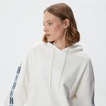 Kadın Loose Fit Truvakar Kollu Kapüşonlu Baskılı Beyaz Elbise