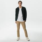 Erkek Regular Fit Uzun Kollu Kapüşonlu Desenli Koyu Yeşil Triko