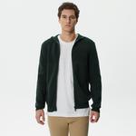 Erkek Regular Fit Uzun Kollu Kapüşonlu Desenli Koyu Yeşil Triko