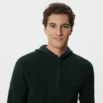 Erkek Regular Fit Uzun Kollu Kapüşonlu Desenli Koyu Yeşil Triko