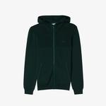 Erkek Regular Fit Uzun Kollu Kapüşonlu Desenli Koyu Yeşil Triko