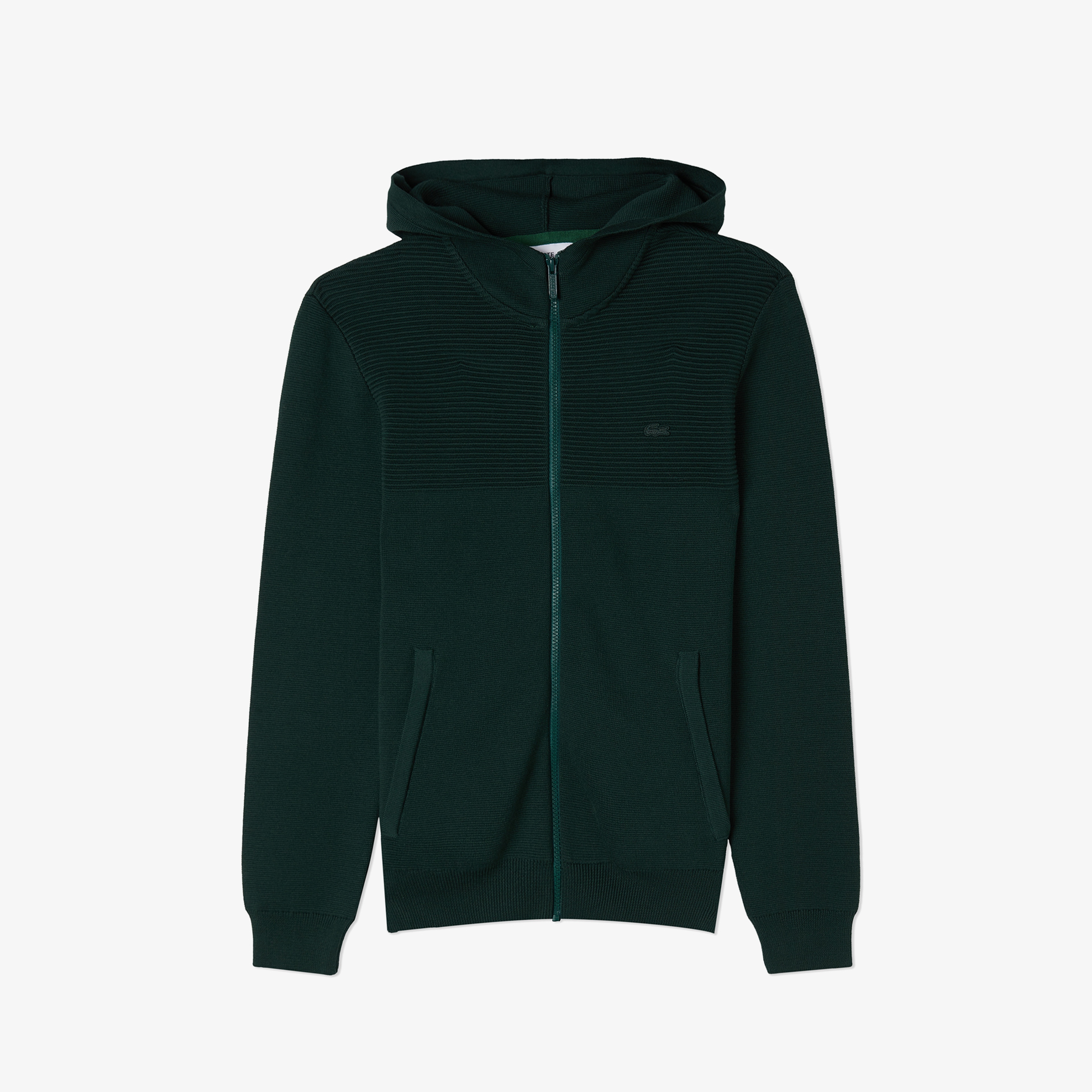 Erkek Regular Fit Uzun Kollu Kapüşonlu Desenli Koyu Yeşil Triko