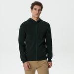 Erkek Regular Fit Uzun Kollu Kapüşonlu Desenli Koyu Yeşil Triko