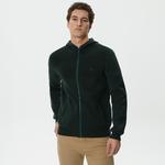 Erkek Regular Fit Uzun Kollu Kapüşonlu Desenli Koyu Yeşil Triko