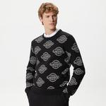 Erkek Regular Fit Uzun Kollu Bisiklet Yaka Desenli Siyah Triko