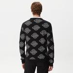 Erkek Regular Fit Uzun Kollu Bisiklet Yaka Desenli Siyah Triko