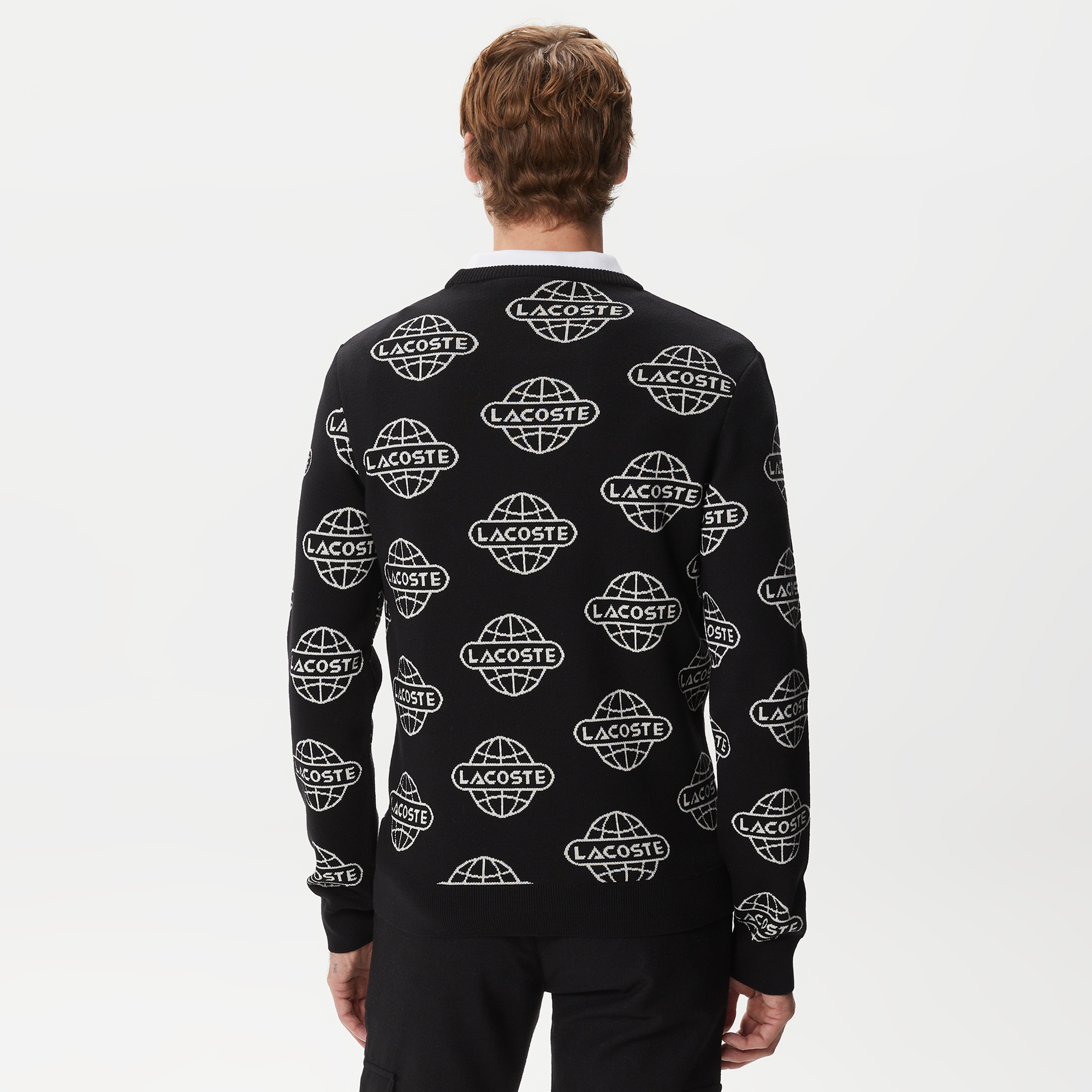 Erkek Regular Fit Uzun Kollu Bisiklet Yaka Desenli Siyah Triko