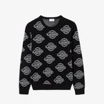 Erkek Regular Fit Uzun Kollu Bisiklet Yaka Desenli Siyah Triko