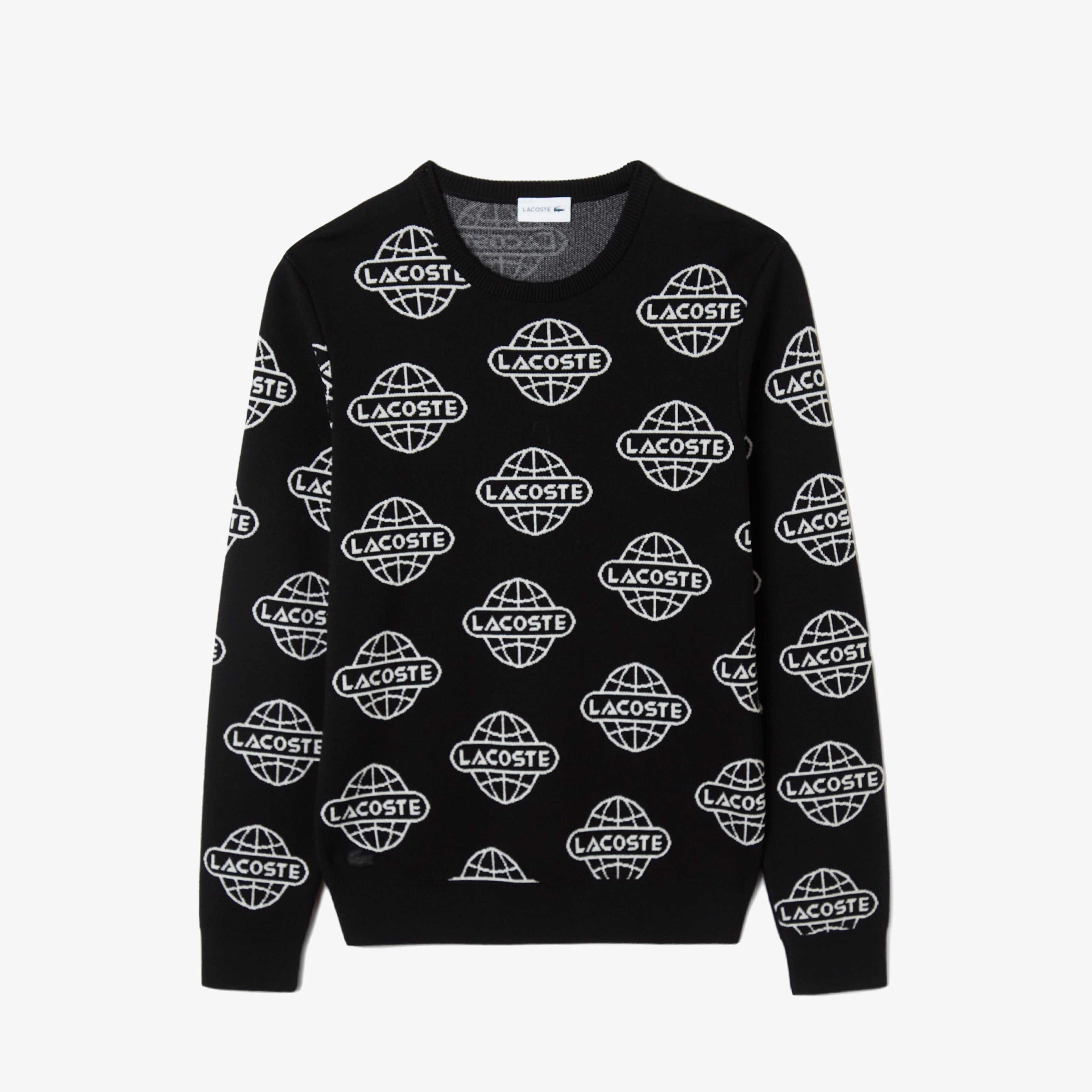 Erkek Regular Fit Uzun Kollu Bisiklet Yaka Desenli Siyah Triko