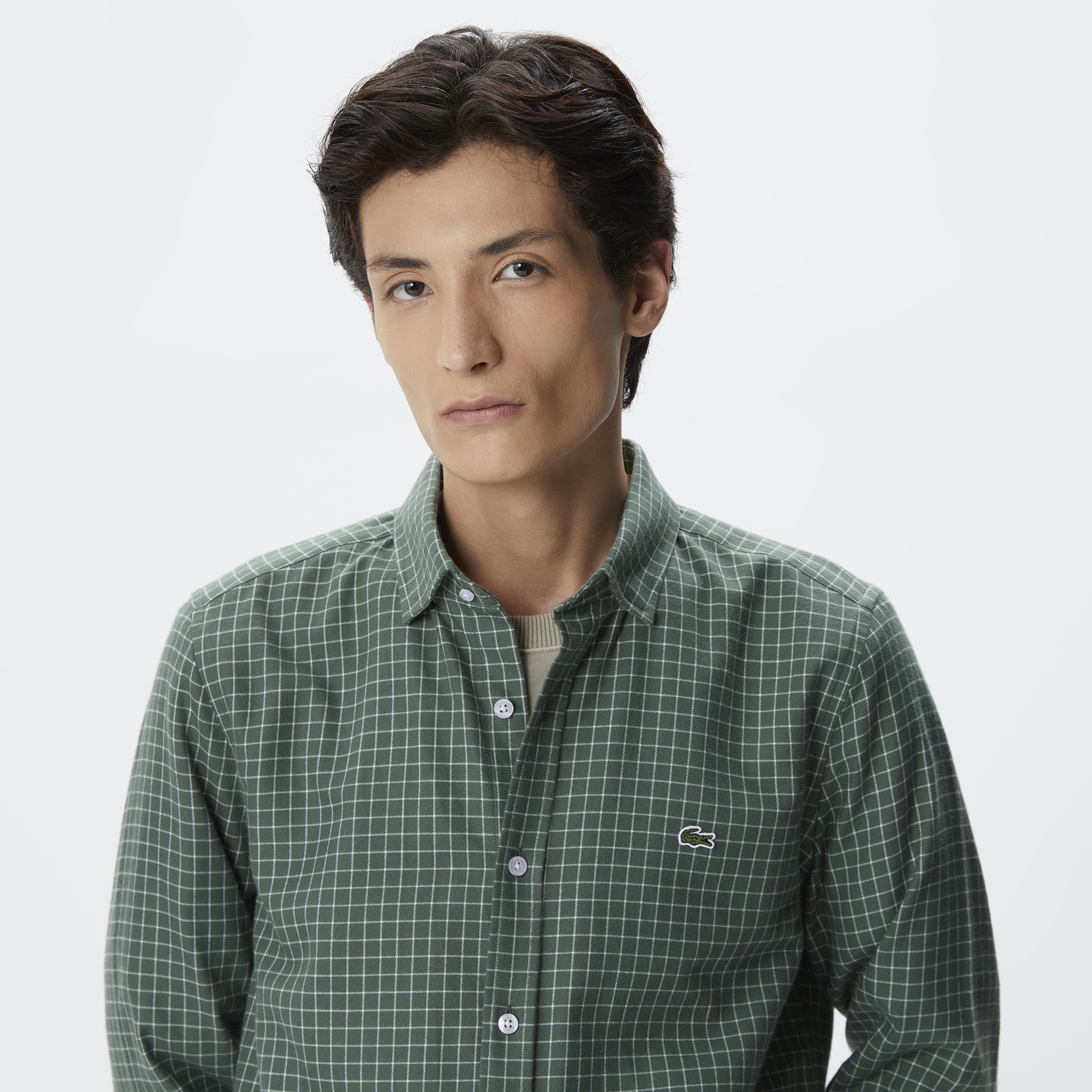 Erkek Regular Fit Ekose Haki Gömlek