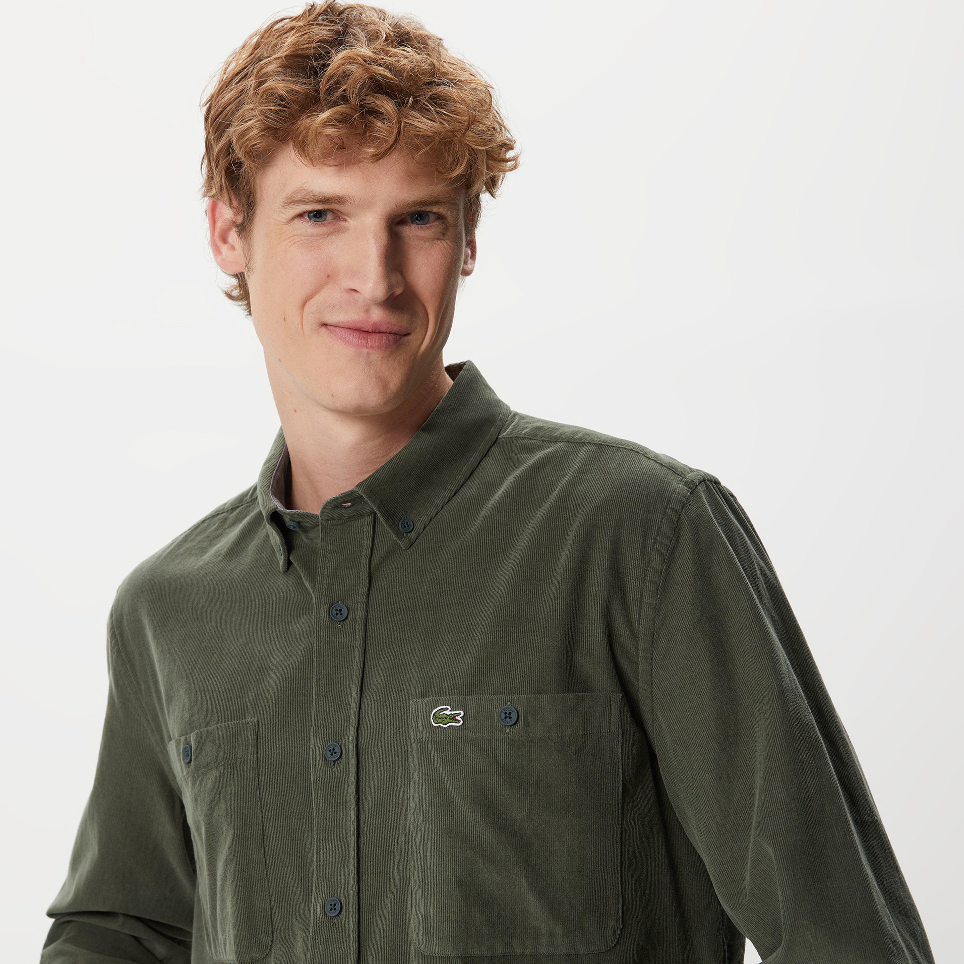 Erkek Regular Fit Düğmeli Yaka Haki Gömlek