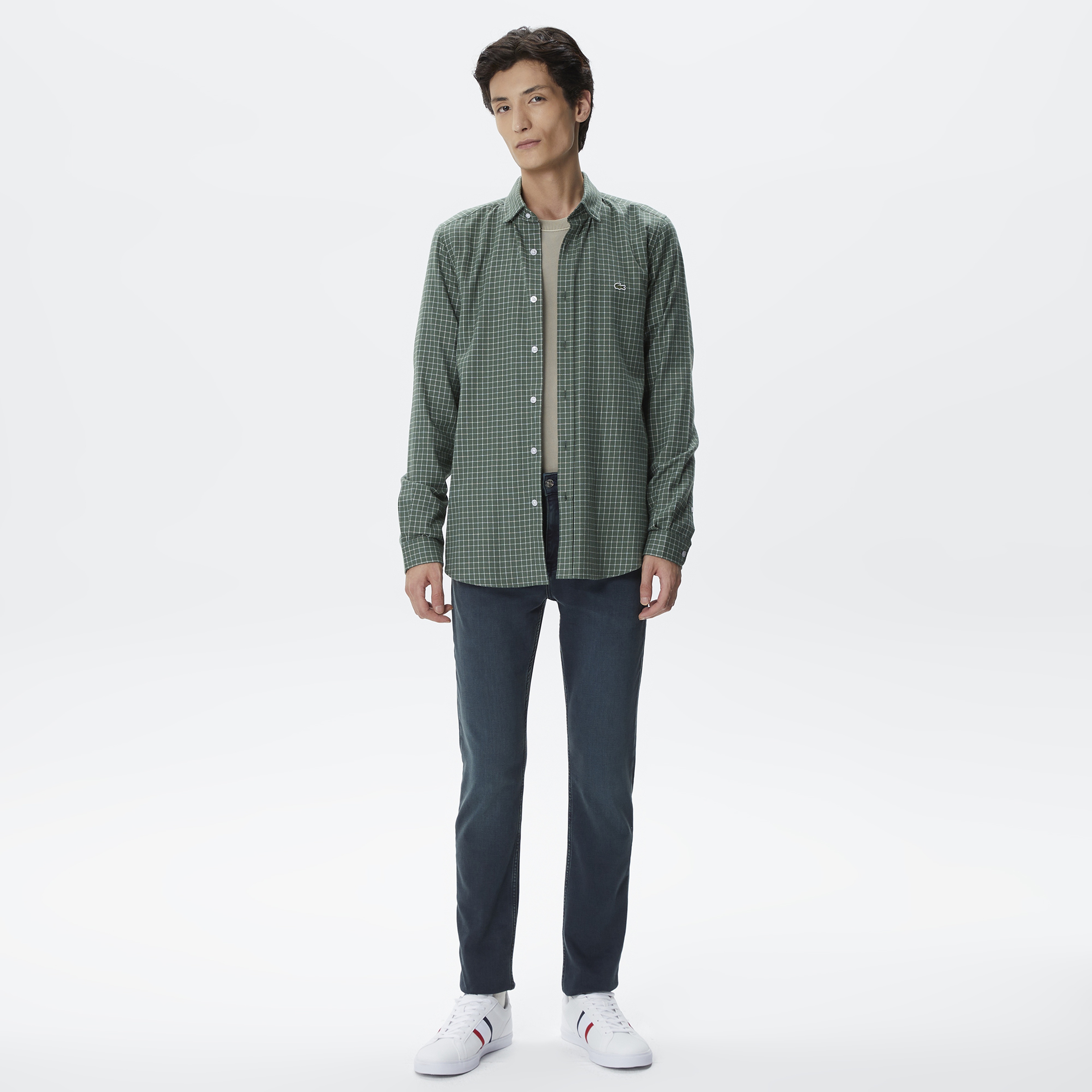 Erkek Regular Fit Ekose Haki Gömlek