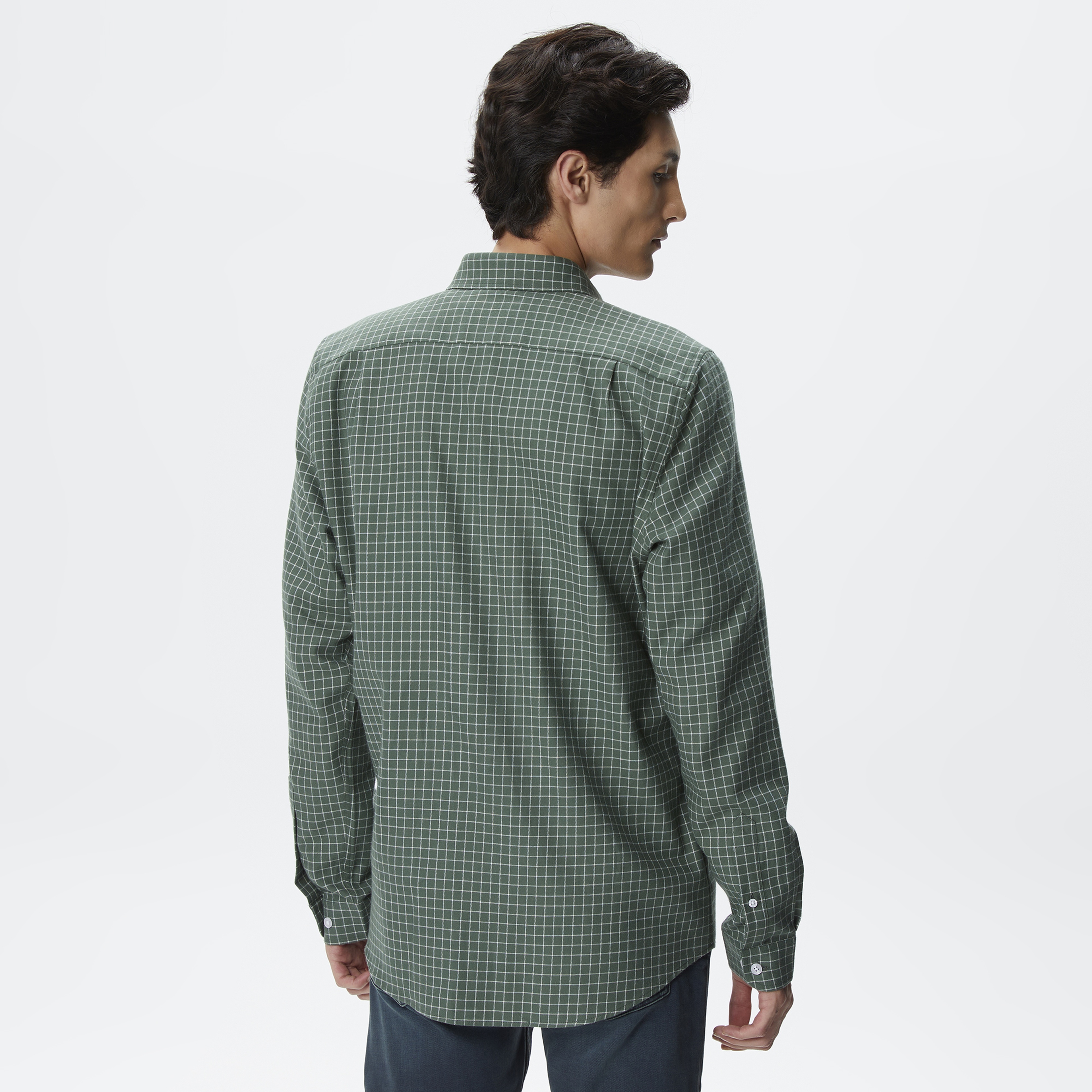 Erkek Regular Fit Ekose Haki Gömlek