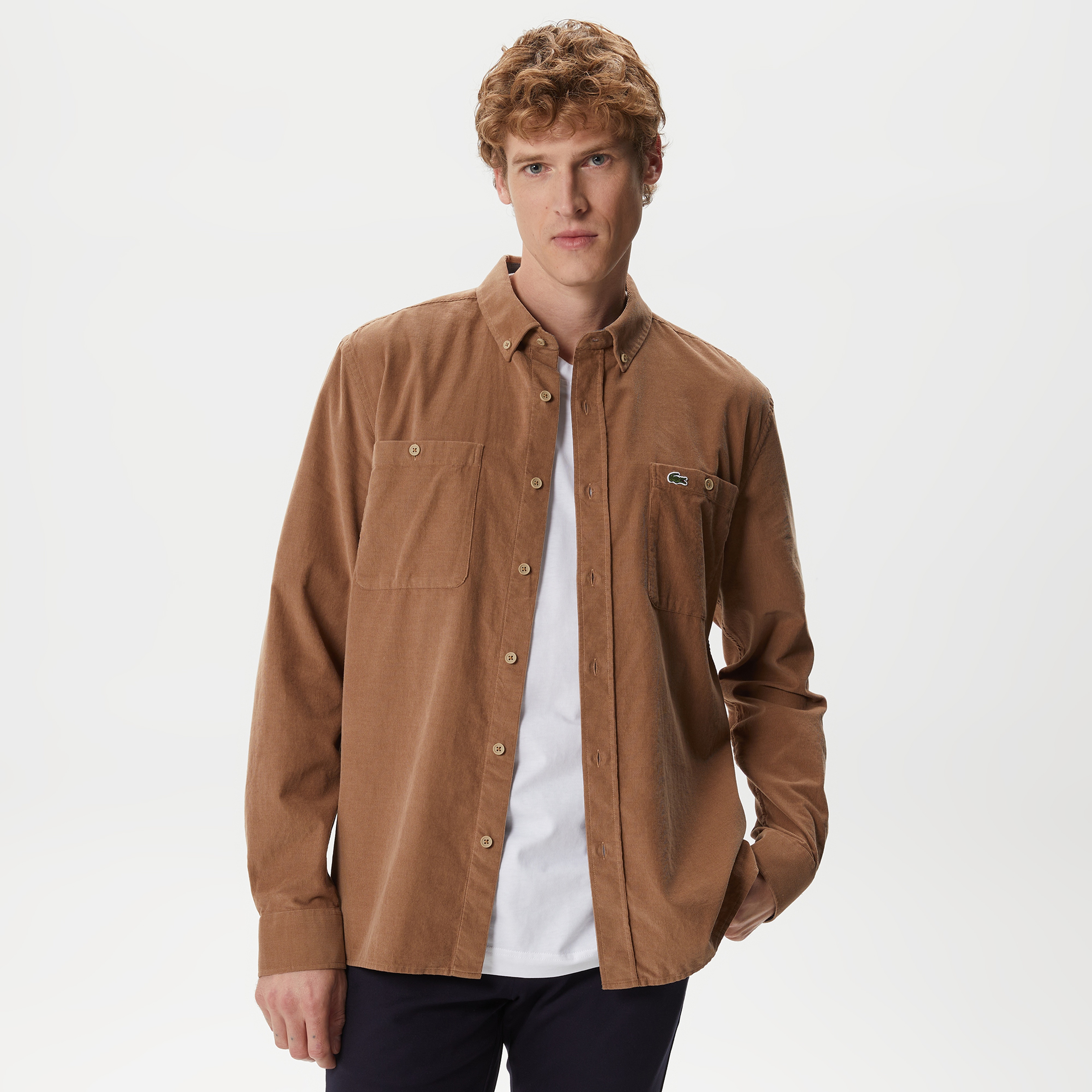 Erkek Regular Fit Düğmeli Yaka Bej Gömlek