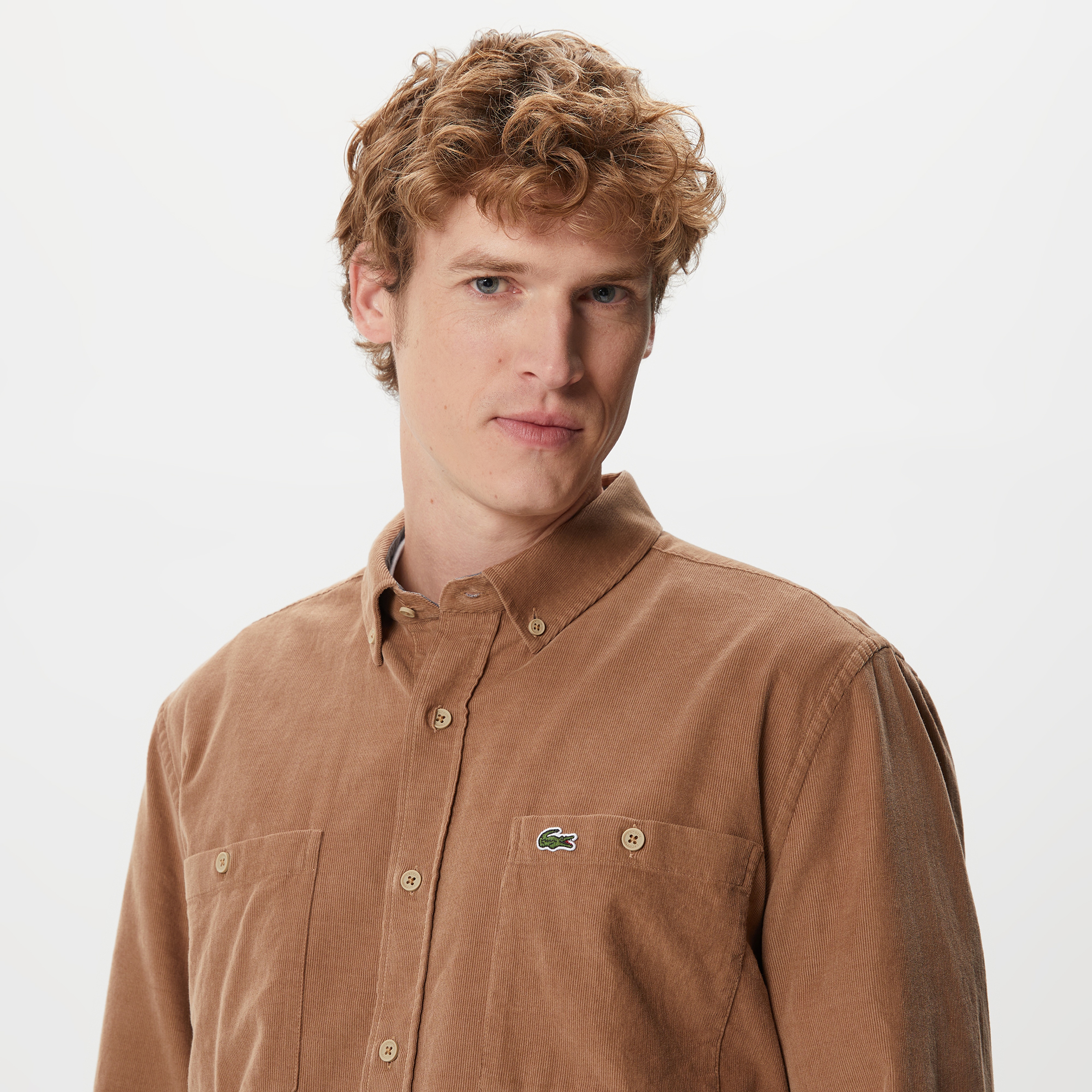 Erkek Regular Fit Düğmeli Yaka Bej Gömlek