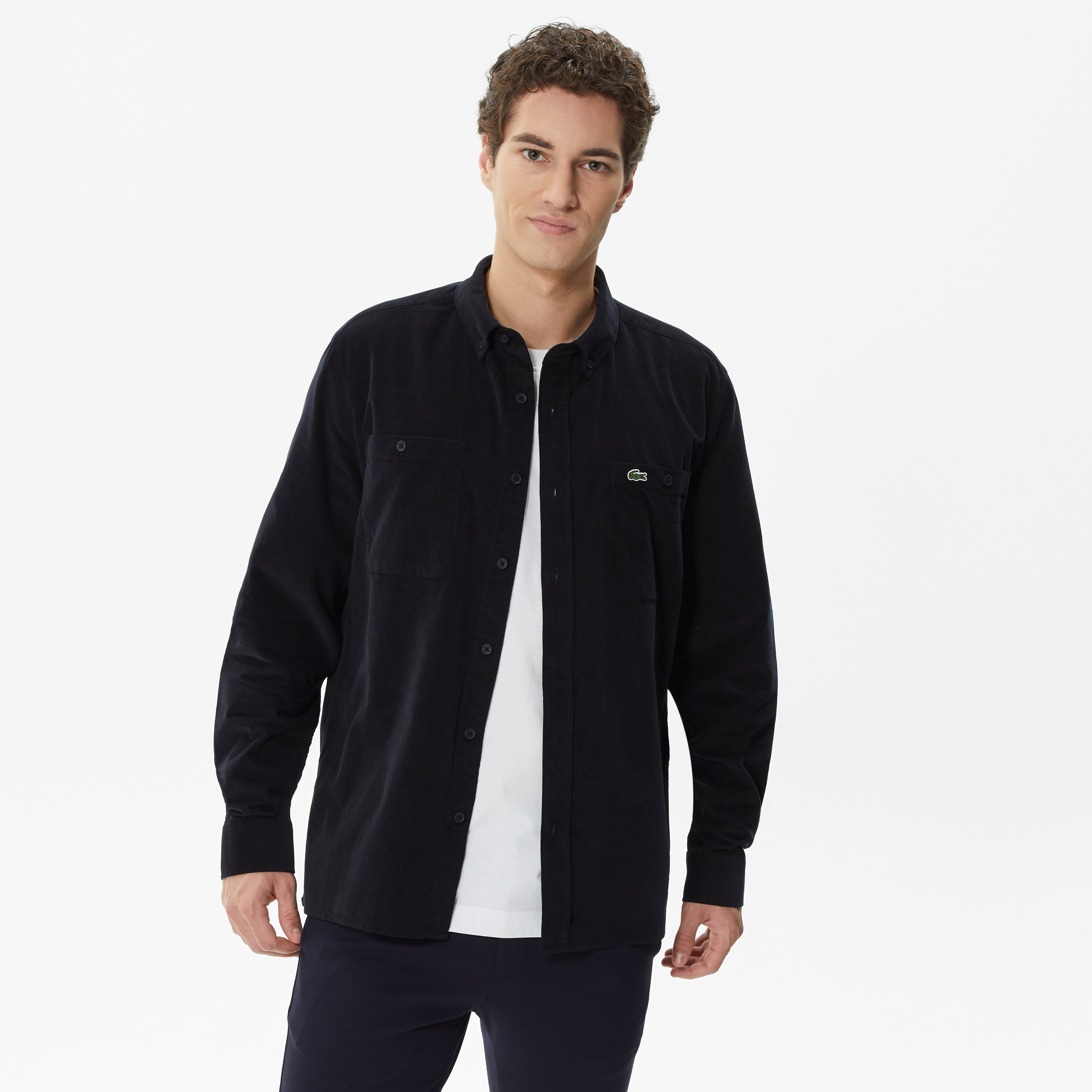 Erkek Regular Fit Düğmeli Yaka Lacivert Gömlek