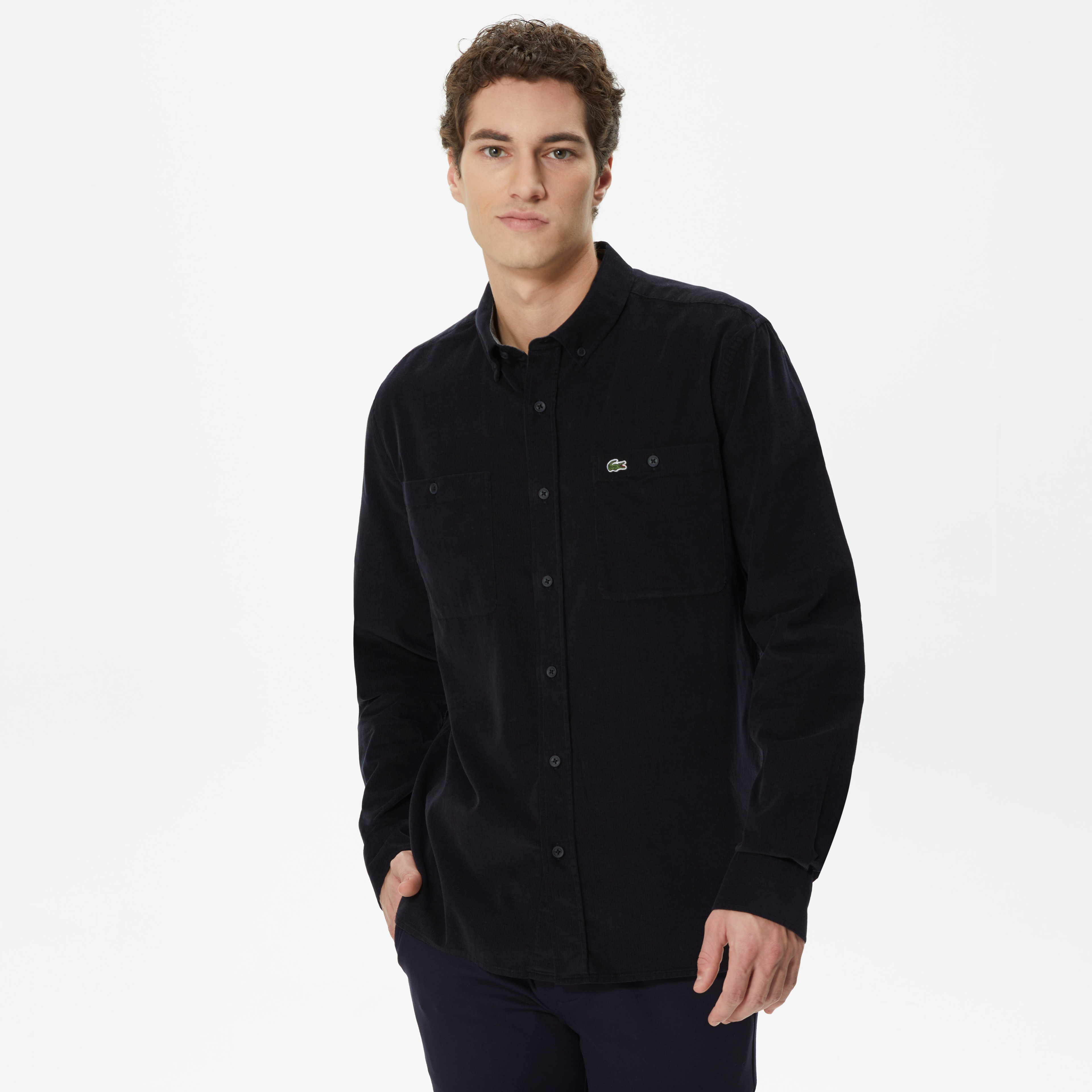 Erkek Regular Fit Düğmeli Yaka Lacivert Gömlek