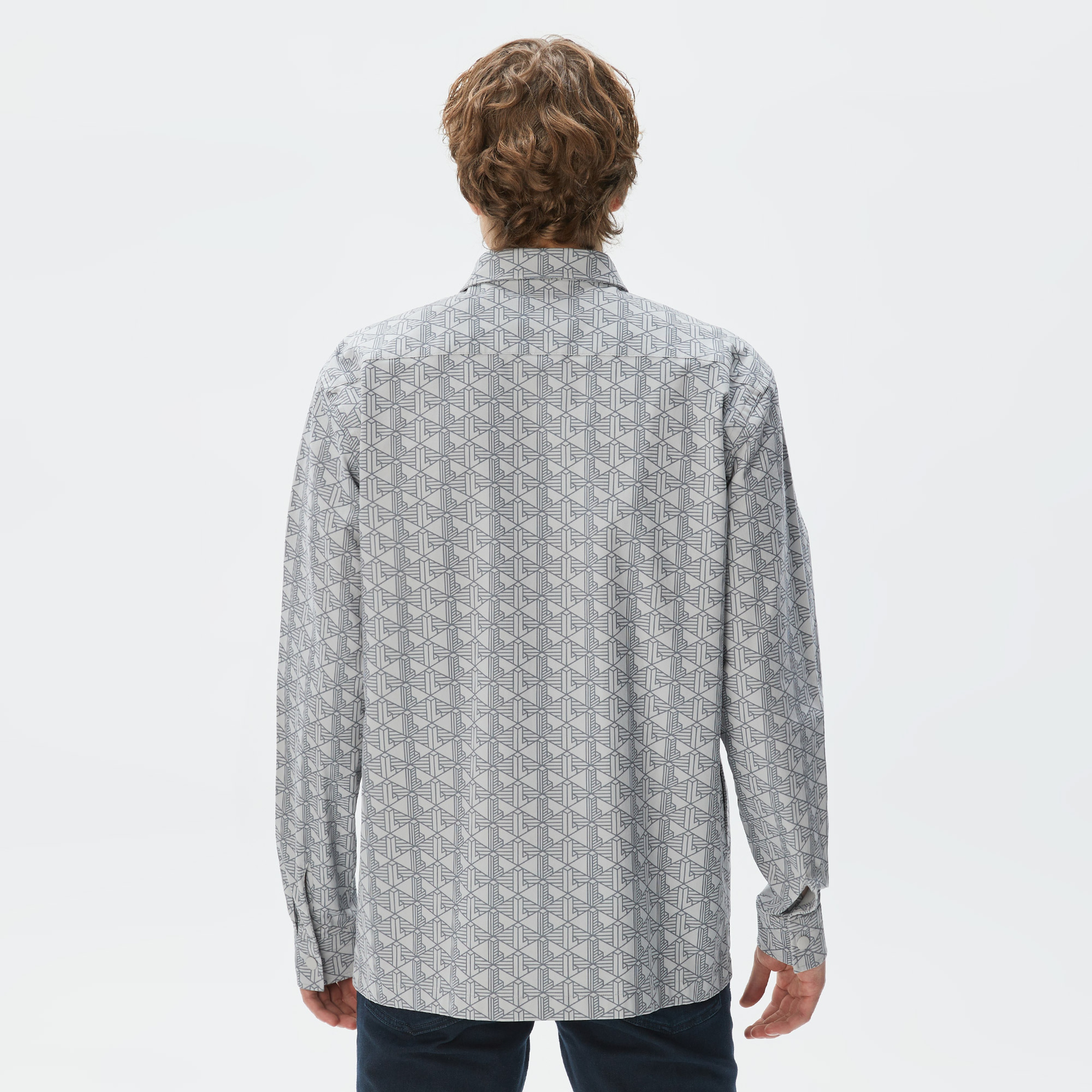 Erkek Relaxed Fit Desenli Gri Gömlek