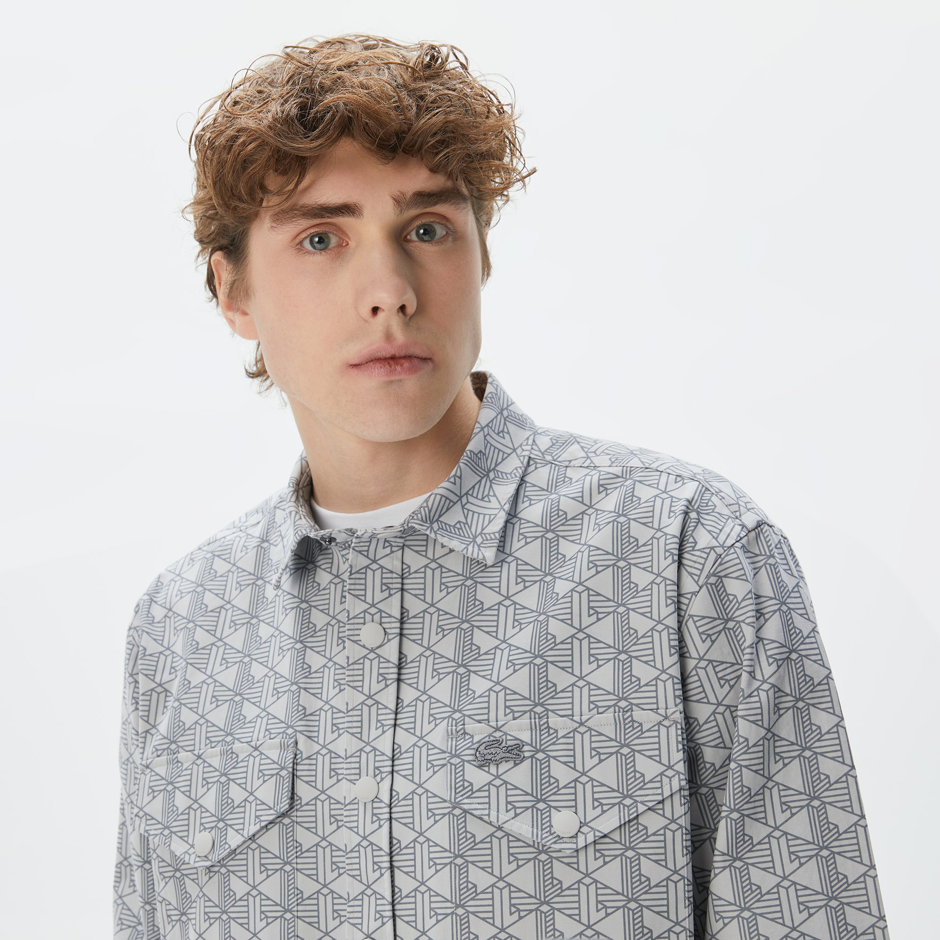 Erkek Relaxed Fit Desenli Gri Gömlek