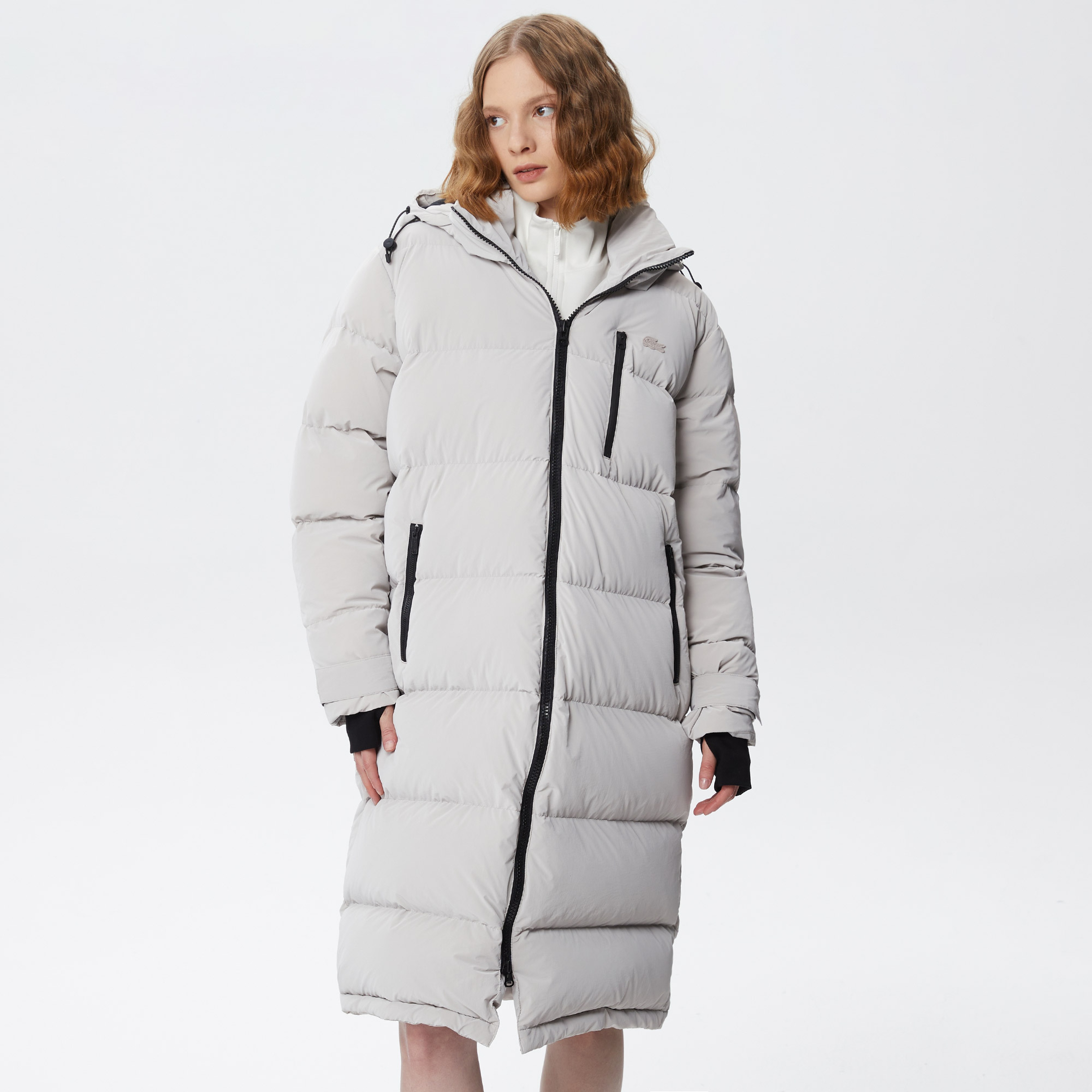 Kadın Kapüşonlu Kapitone Gri Mont