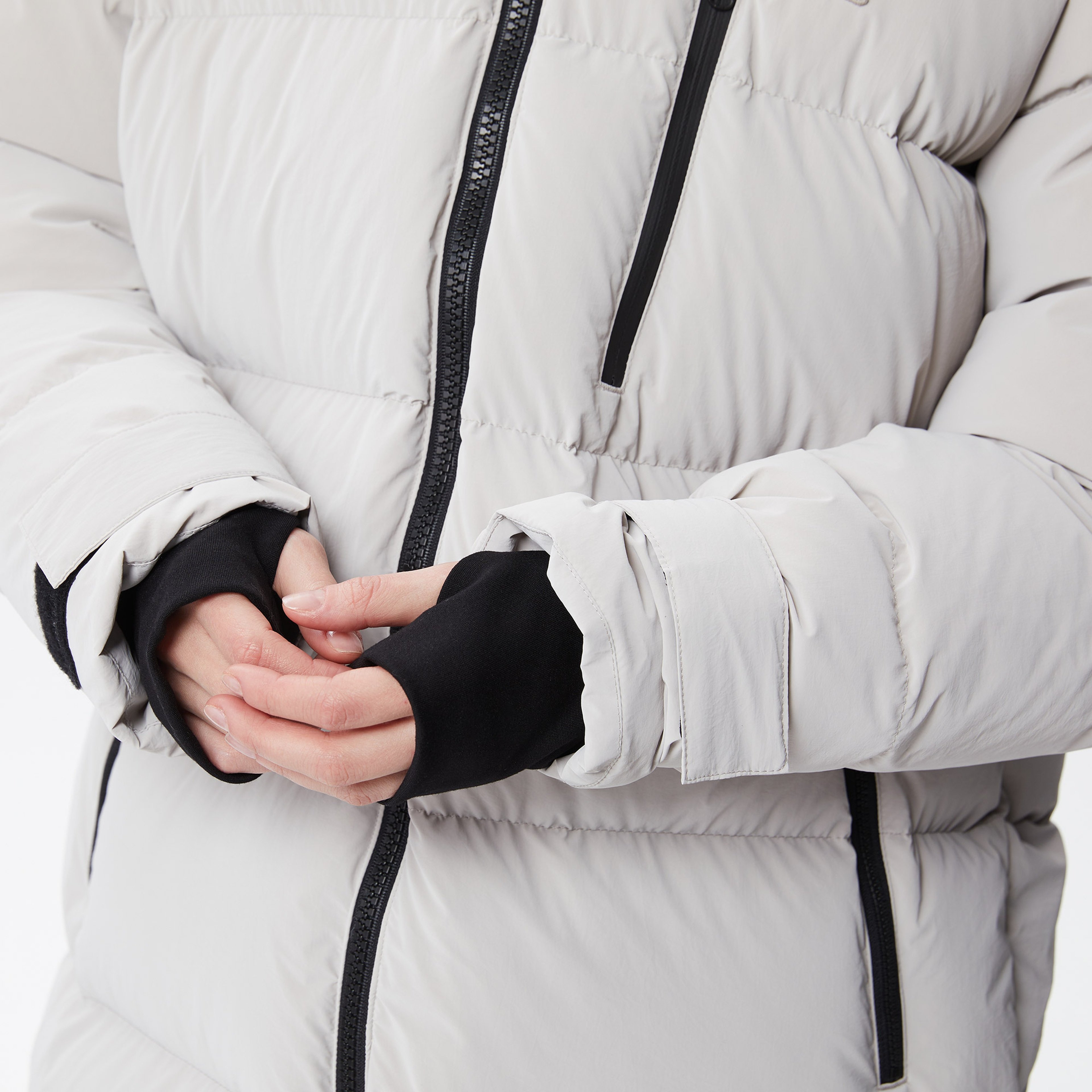 Kadın Kapüşonlu Kapitone Gri Mont