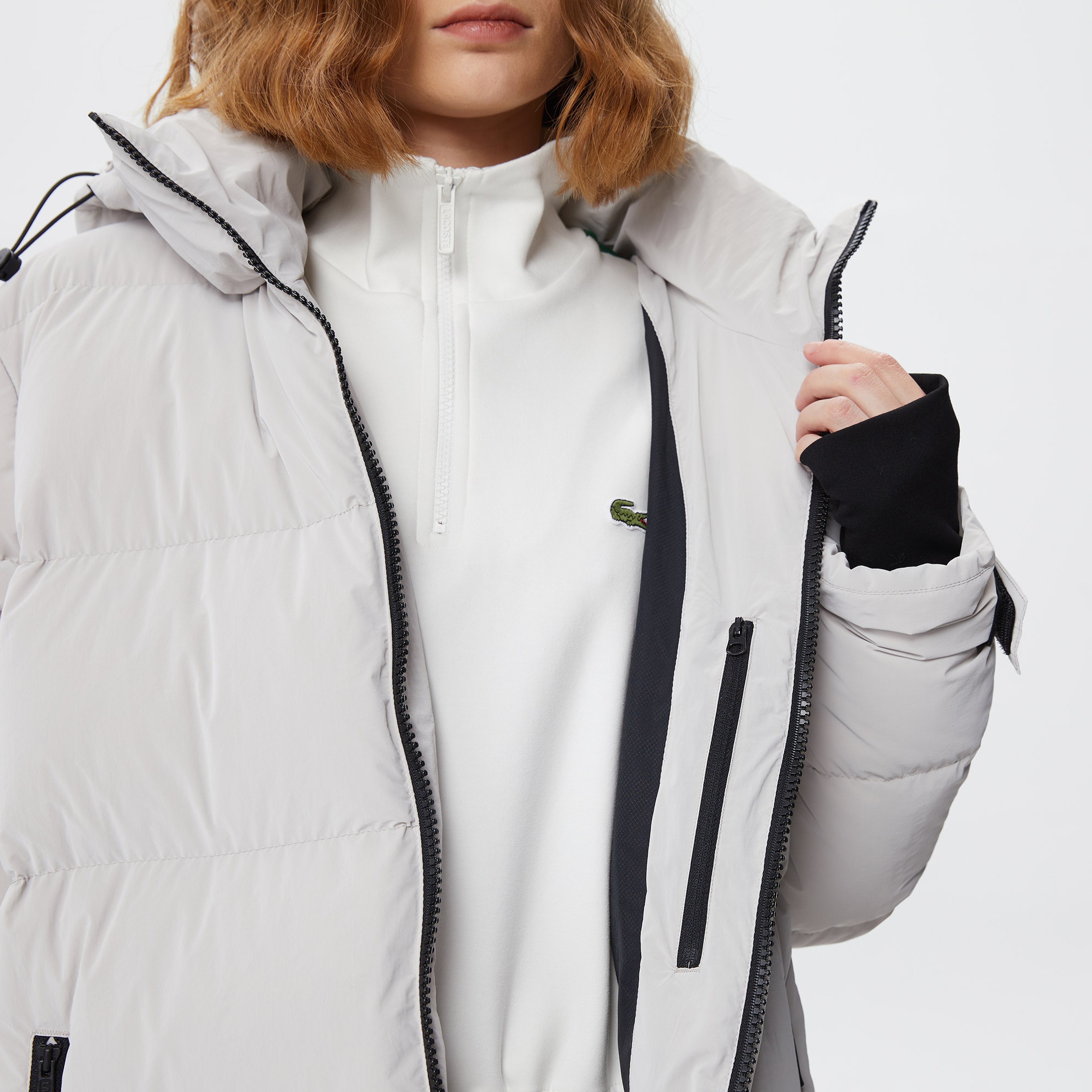 Kadın Kapüşonlu Kapitone Gri Mont