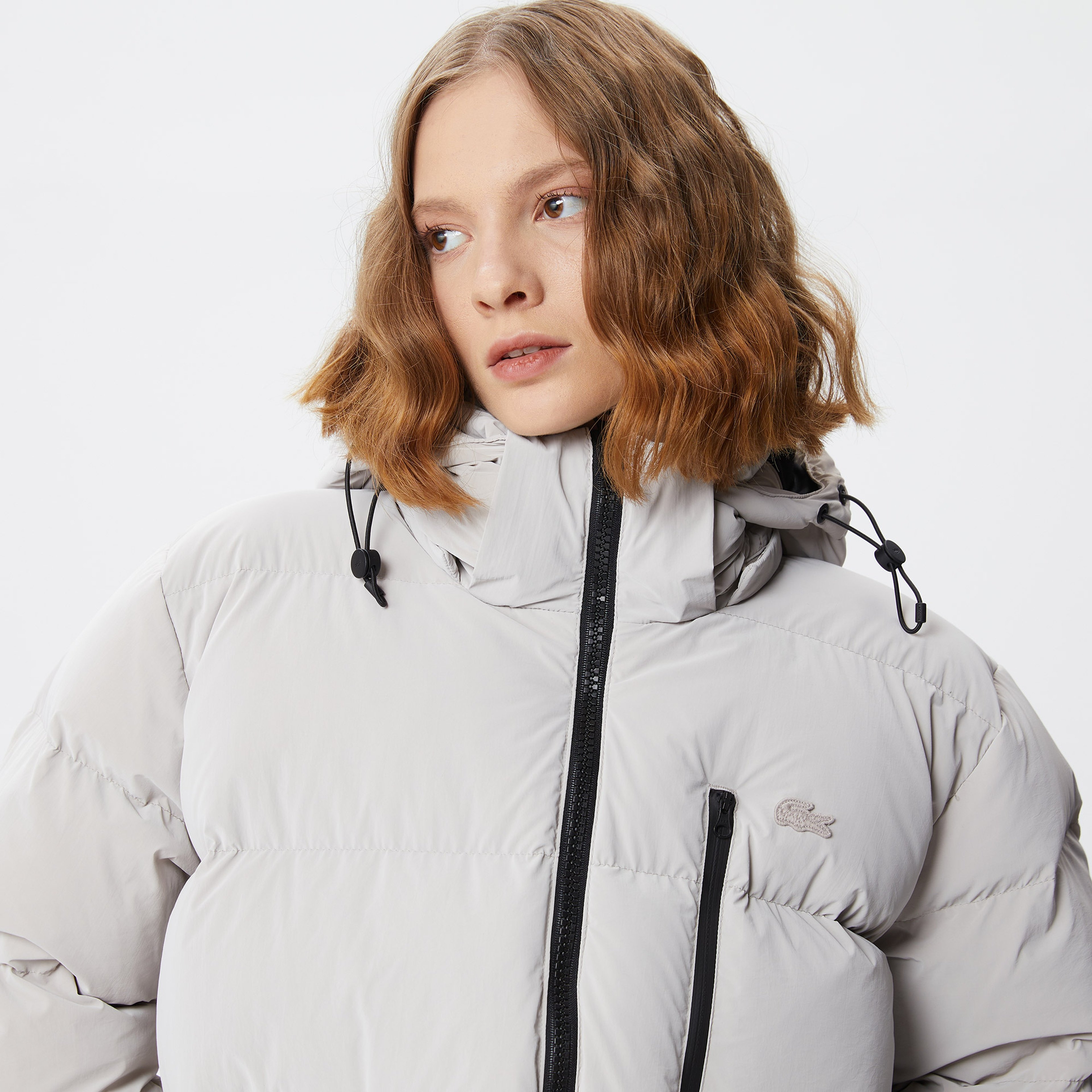 Kadın Kapüşonlu Kapitone Gri Mont