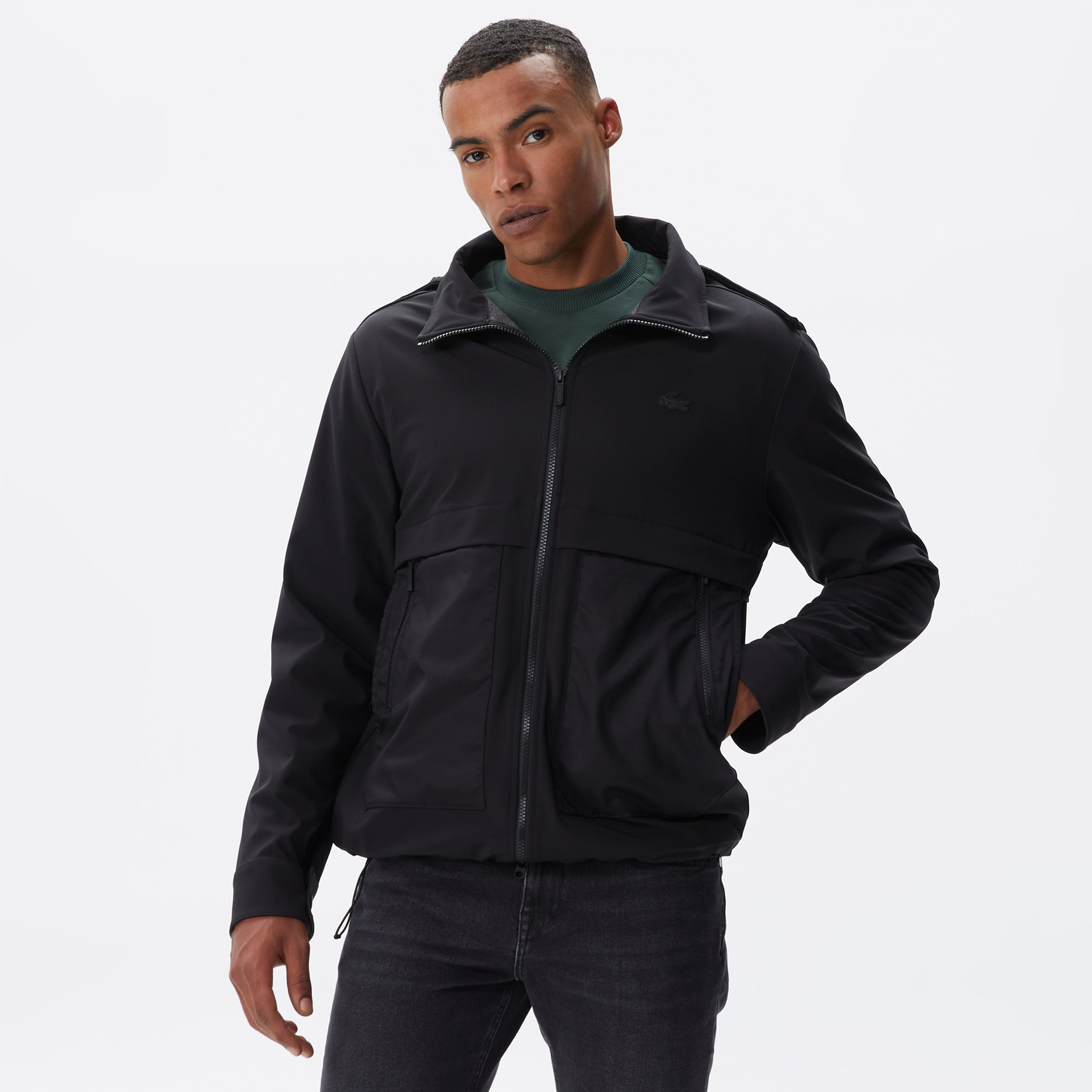 Erkek Kapüşonlu Siyah Mont