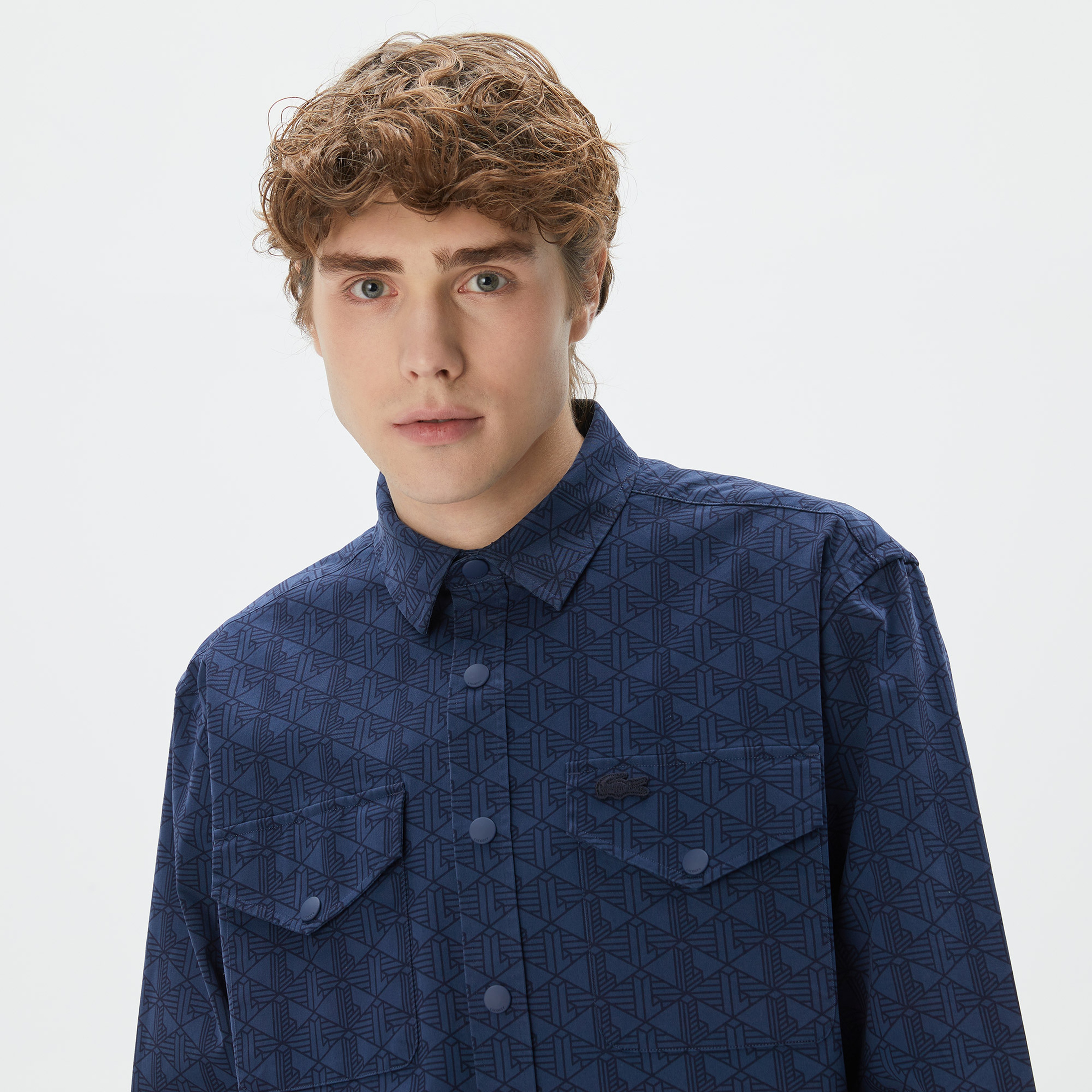Erkek Relaxed Fit Desenli Lacivert Gömlek