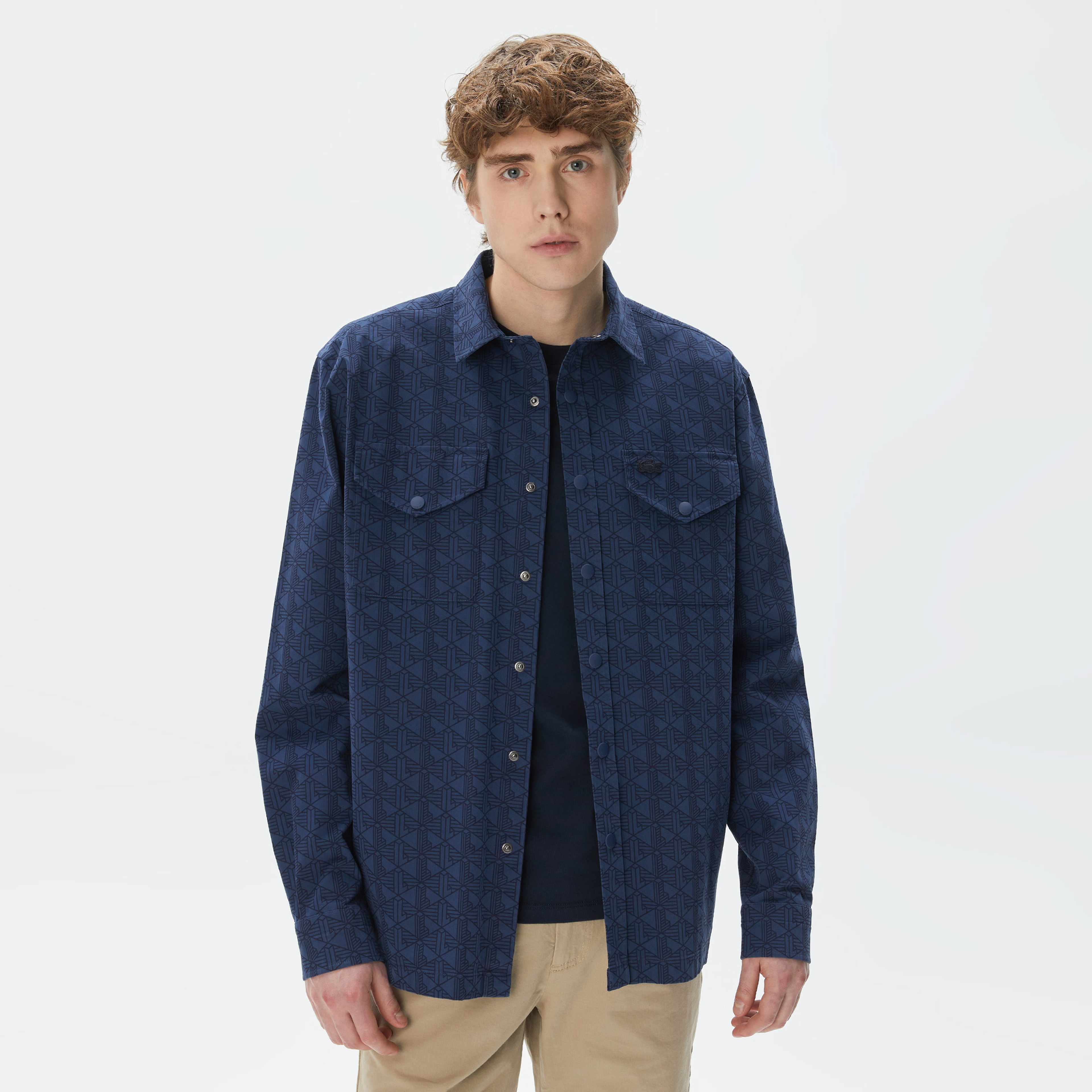 Erkek Relaxed Fit Desenli Lacivert Gömlek