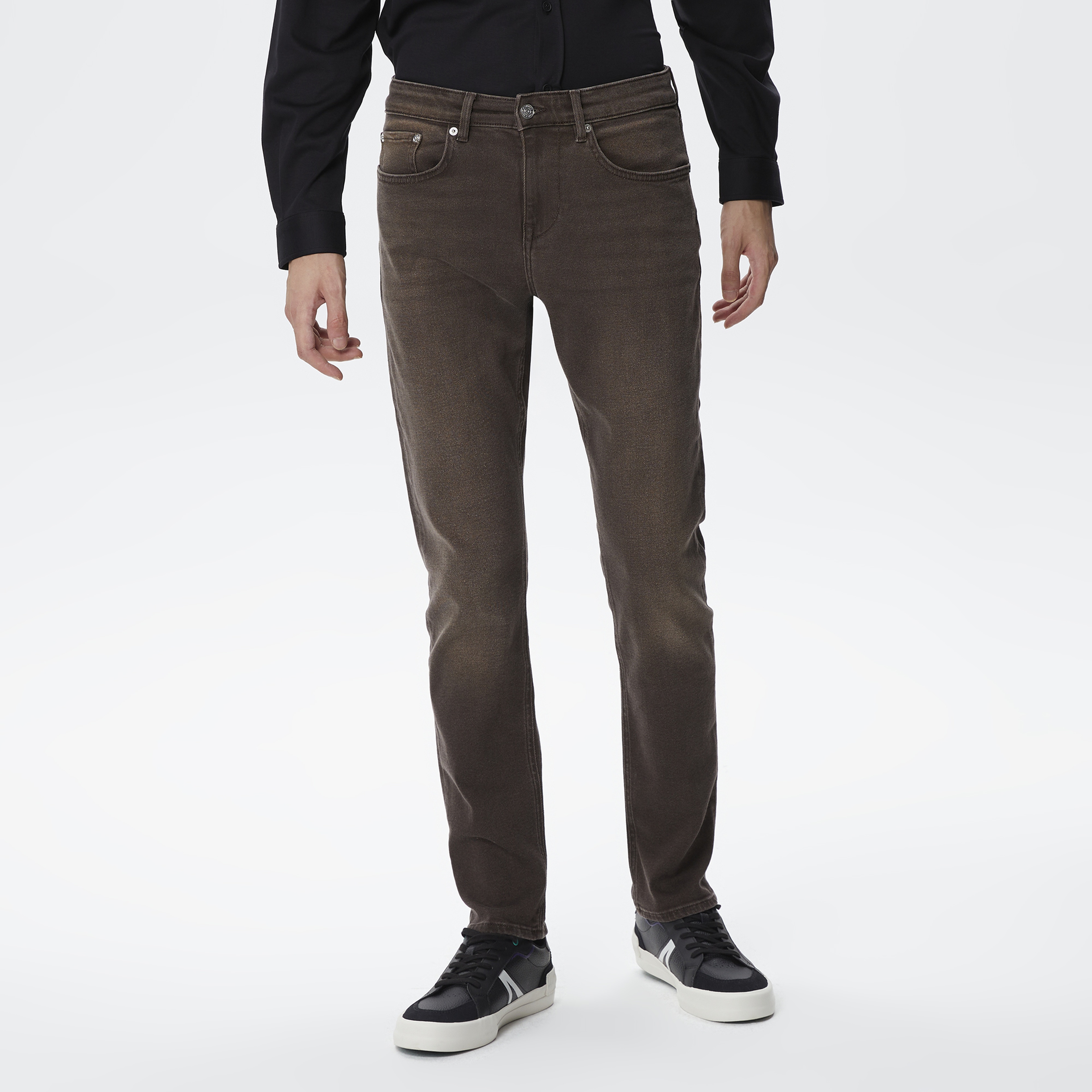 Erkek Slim Fit Denim Kahverengi Pantolon