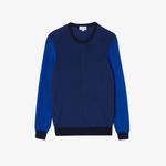 Erkek Regular Fit Uzun Kollu Bisiklet Yaka Renk Bloklu Mavi Triko