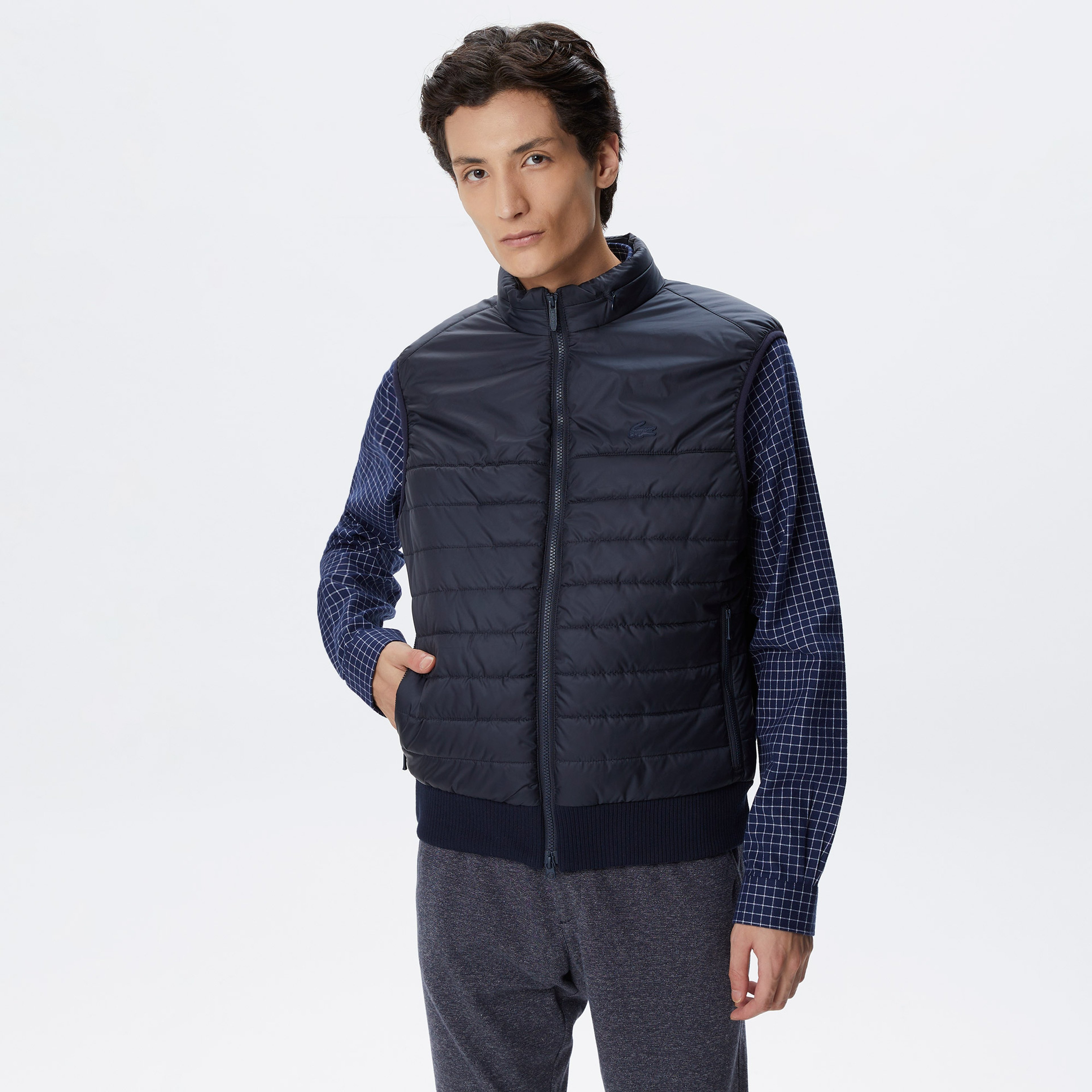 Erkek Dik Yaka Kapitone Lacivert Mont