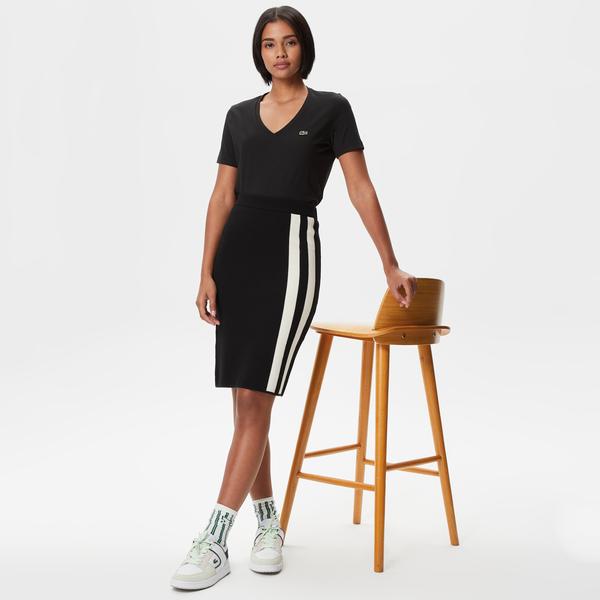 Kadın Skinny Fit Çizgili Siyah Etek