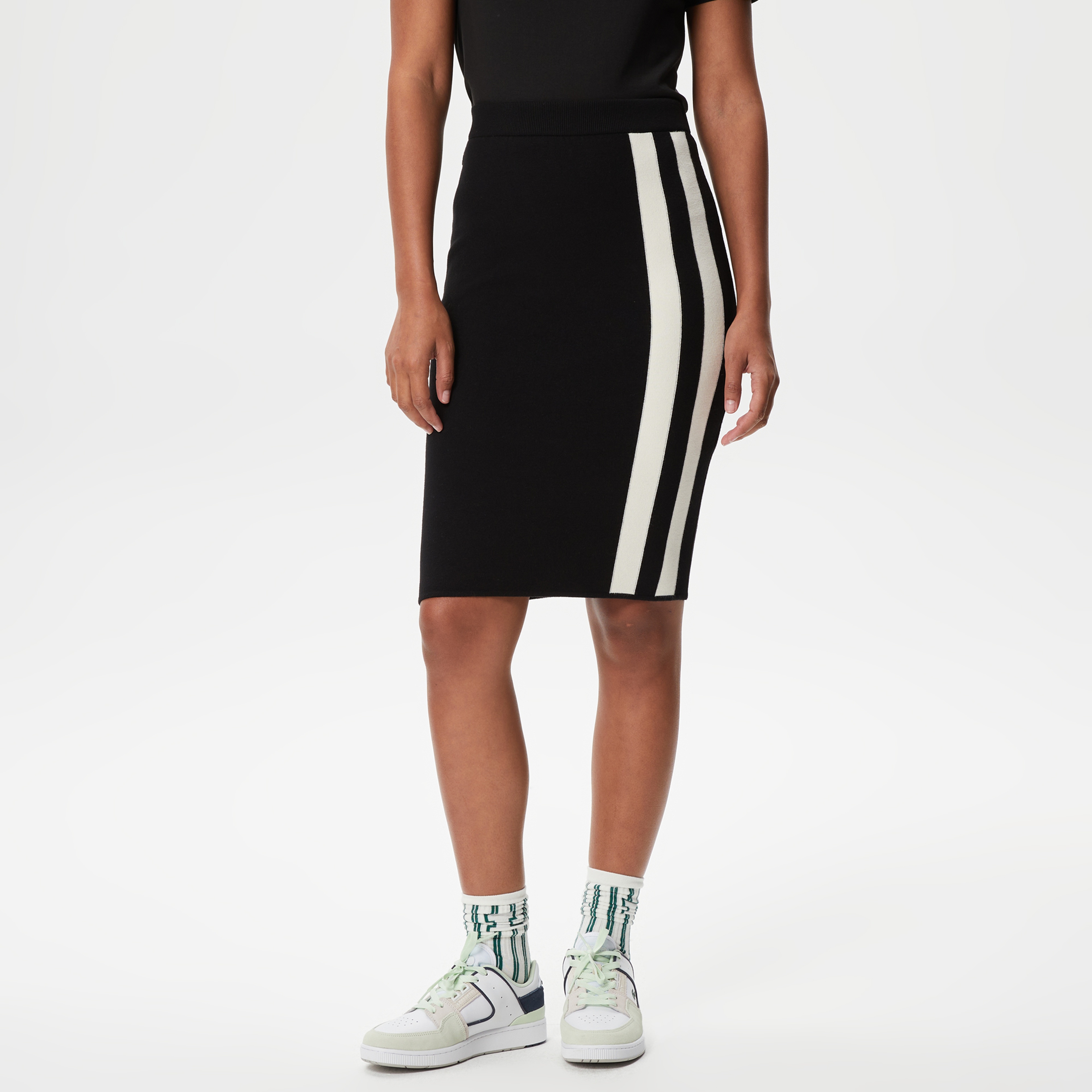 Kadın Skinny Fit Çizgili Siyah Etek