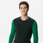 Erkek Regular Fit Uzun Kollu Bisiklet Yaka Renk Bloklu Koyu Yeşil Triko