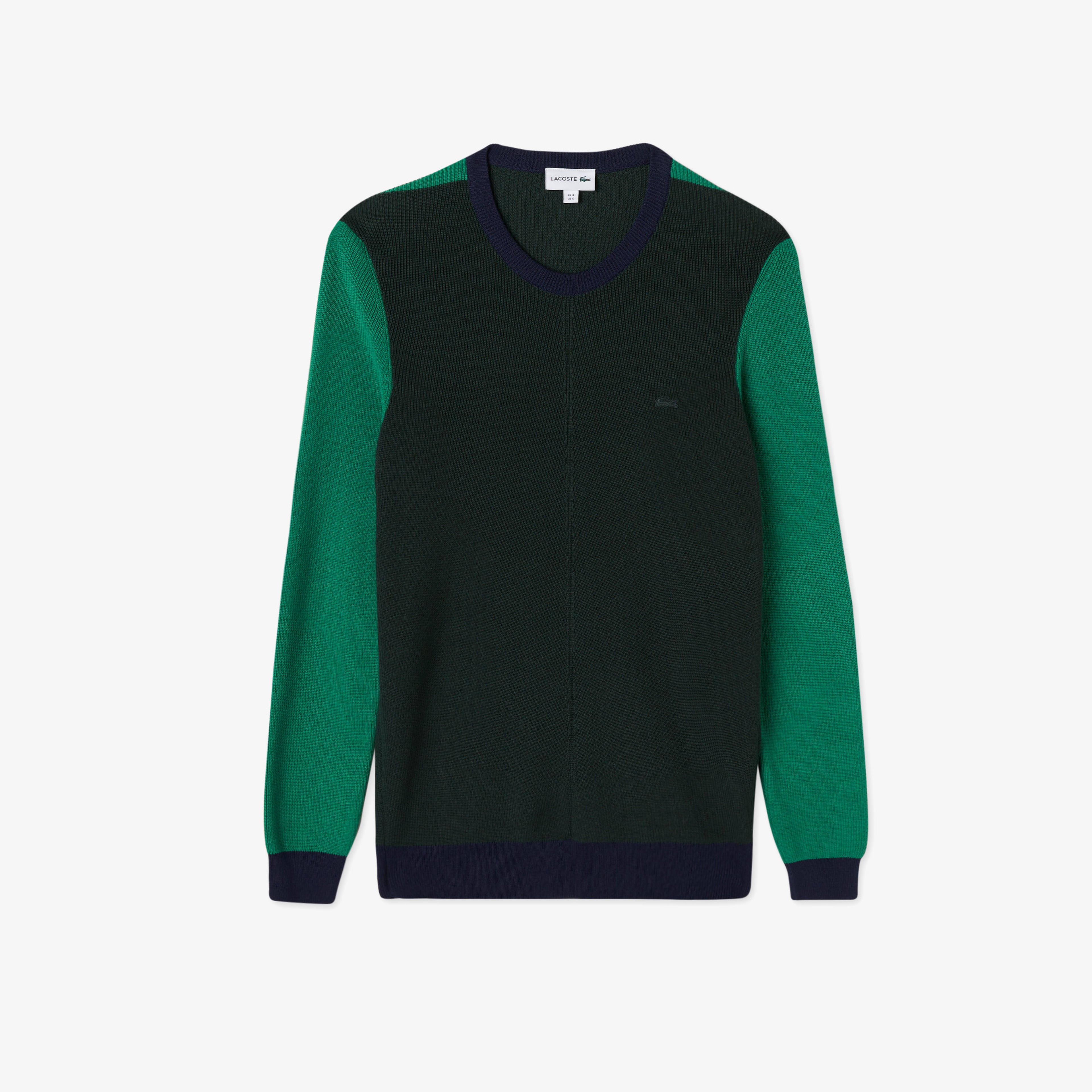 Erkek Regular Fit Uzun Kollu Bisiklet Yaka Renk Bloklu Koyu Yeşil Triko