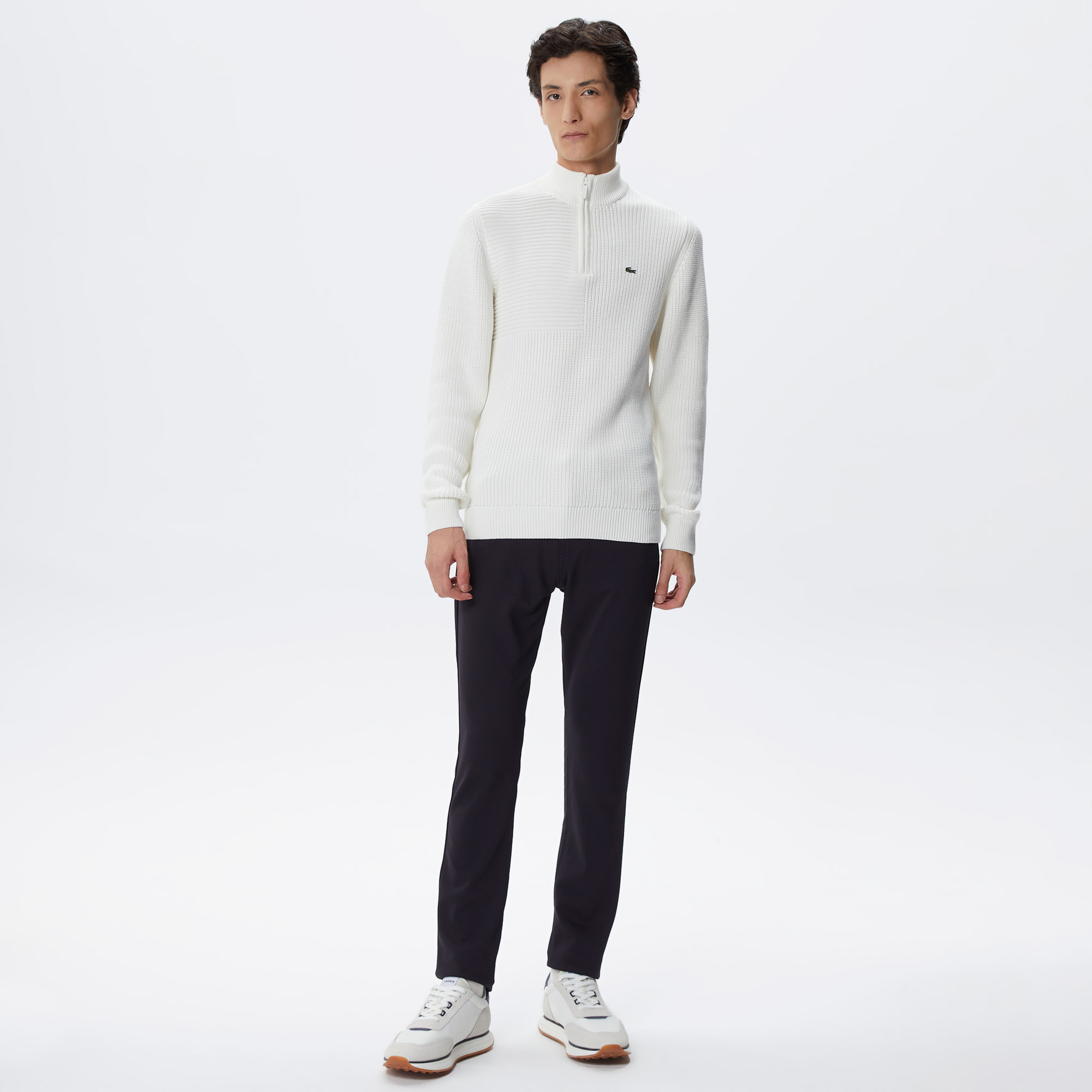 Erkek Regular Fit Uzun Kollu Dik Yaka Desenli Ekru Triko