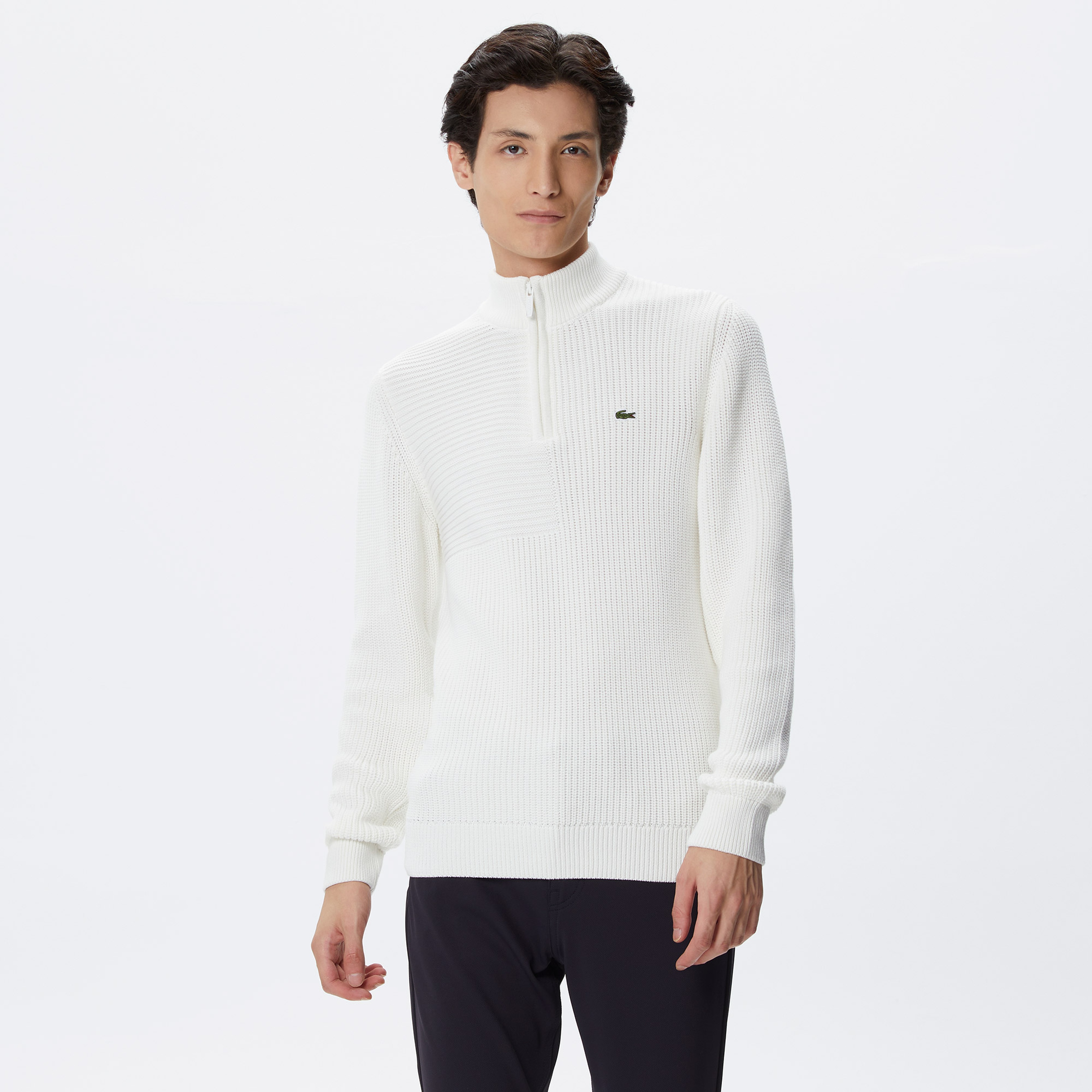 Erkek Regular Fit Uzun Kollu Dik Yaka Desenli Ekru Triko