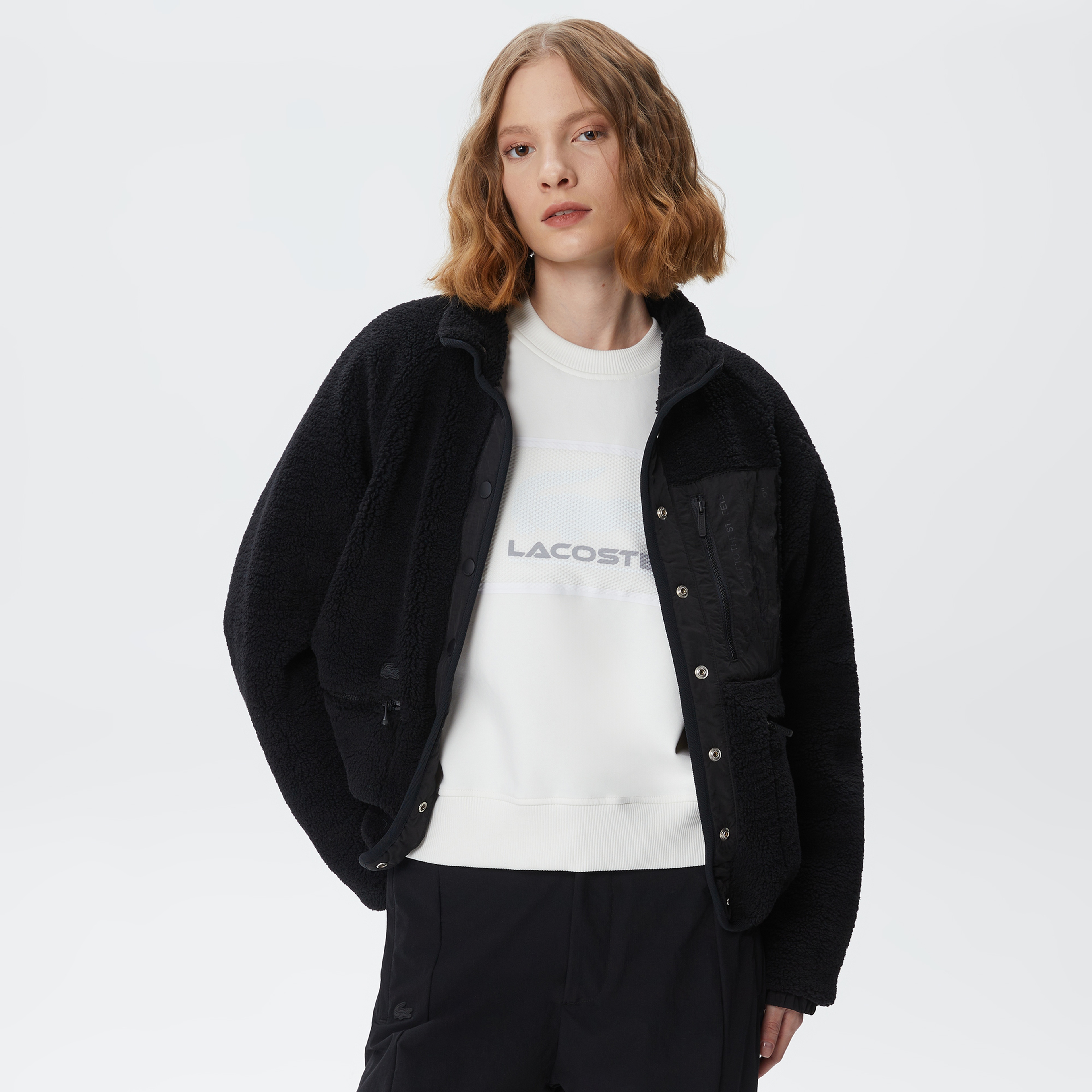 Kadın Dik Yaka Çift Taraflı Siyah Ceket