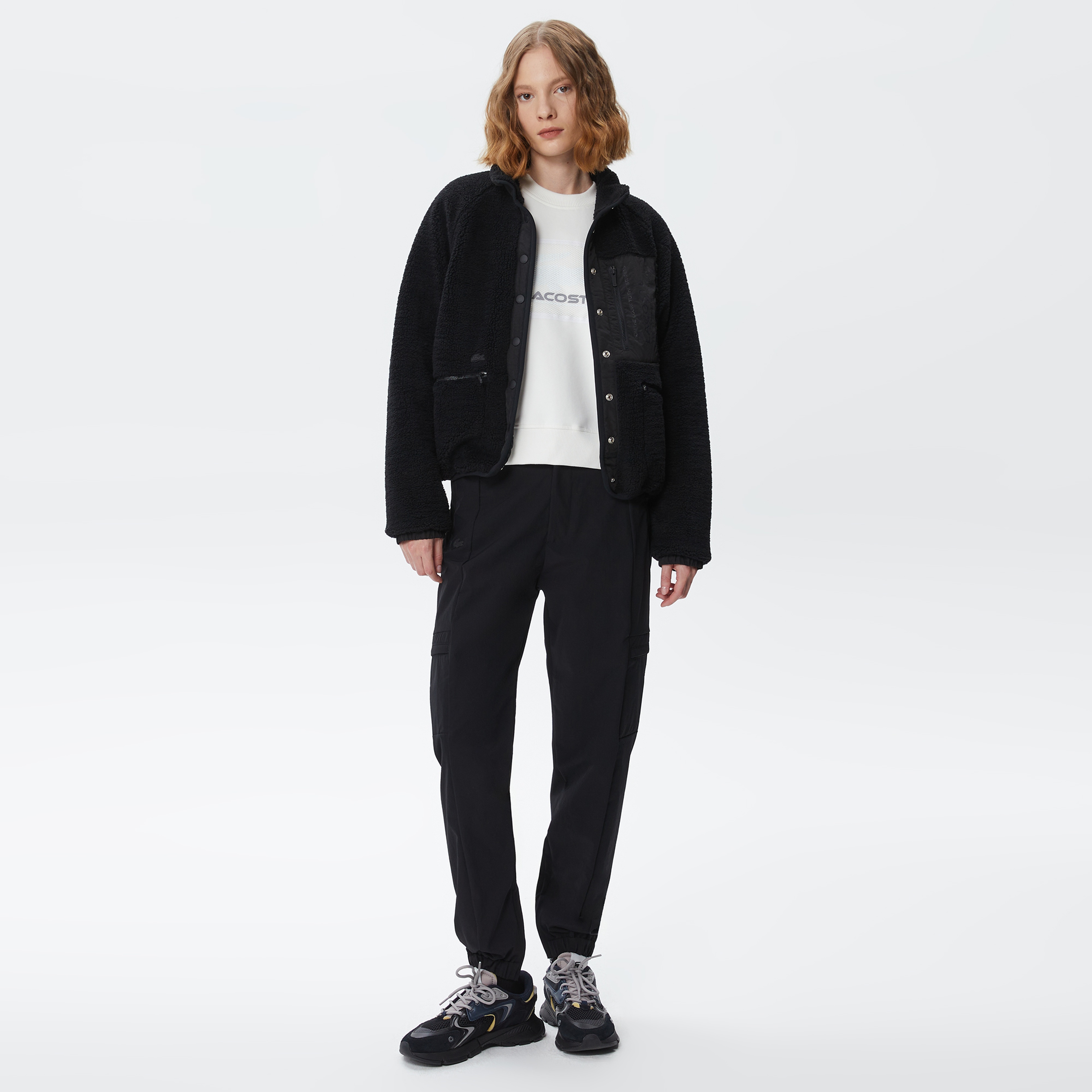 Kadın Dik Yaka Çift Taraflı Siyah Ceket