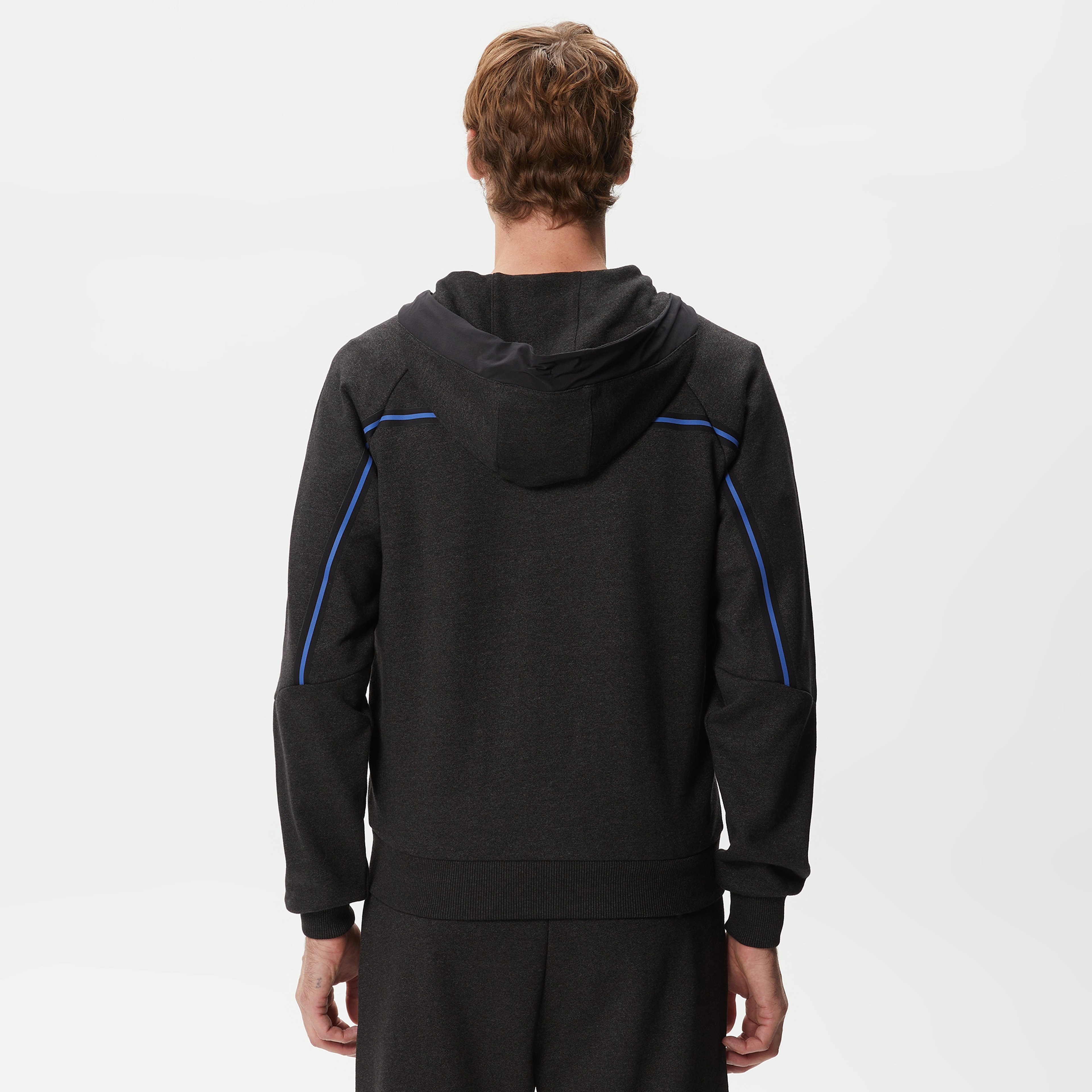 Erkek Slim Fit Kapüşonlu Renk Bloklu Siyah Sweatshirt