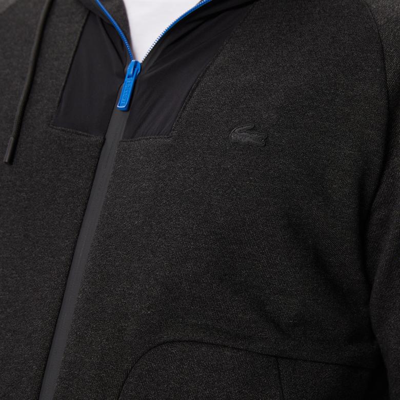 Erkek Slim Fit Kapüşonlu Renk Bloklu Siyah Sweatshirt