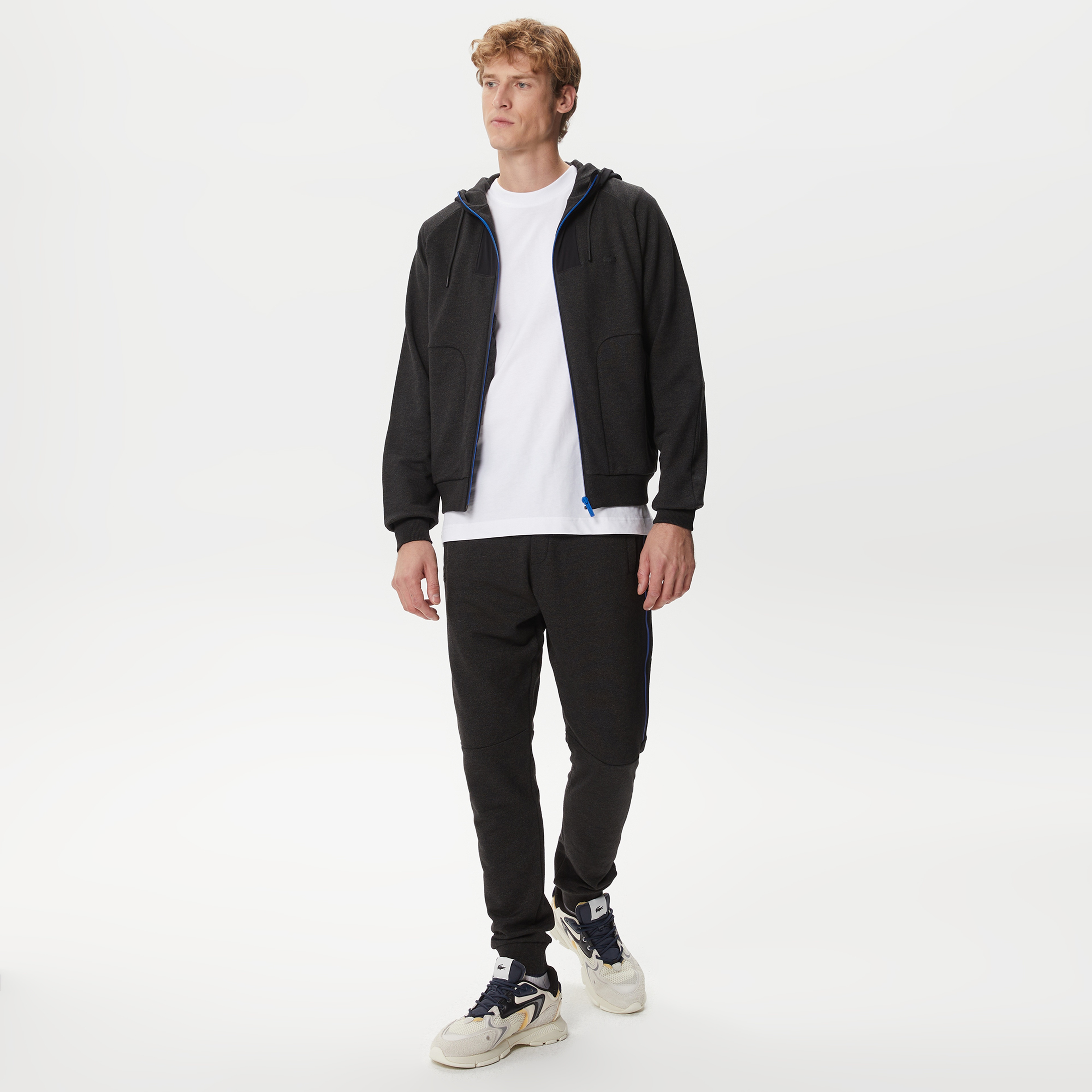 Erkek Slim Fit Kapüşonlu Renk Bloklu Siyah Sweatshirt