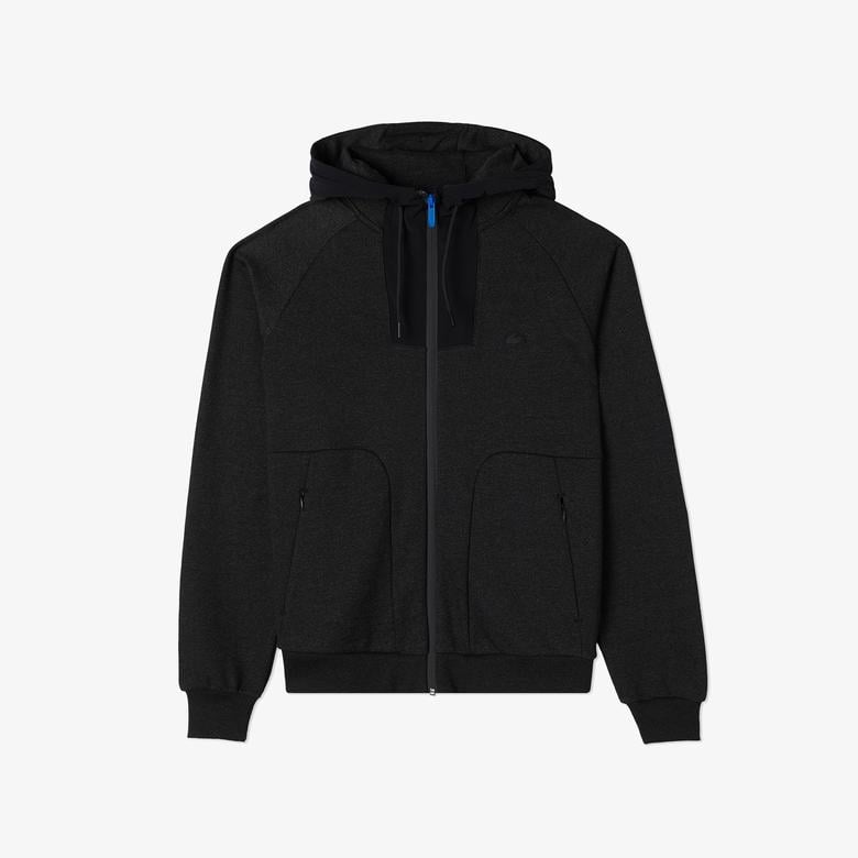 Erkek Slim Fit Kapüşonlu Renk Bloklu Siyah Sweatshirt