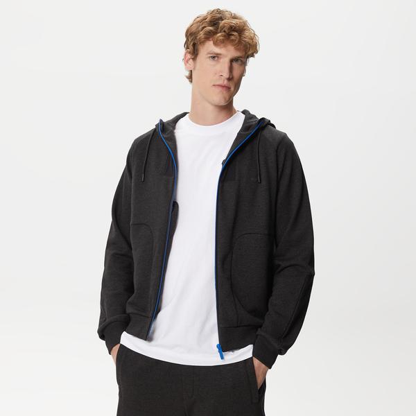 Erkek Slim Fit Kapüşonlu Renk Bloklu Siyah Sweatshirt