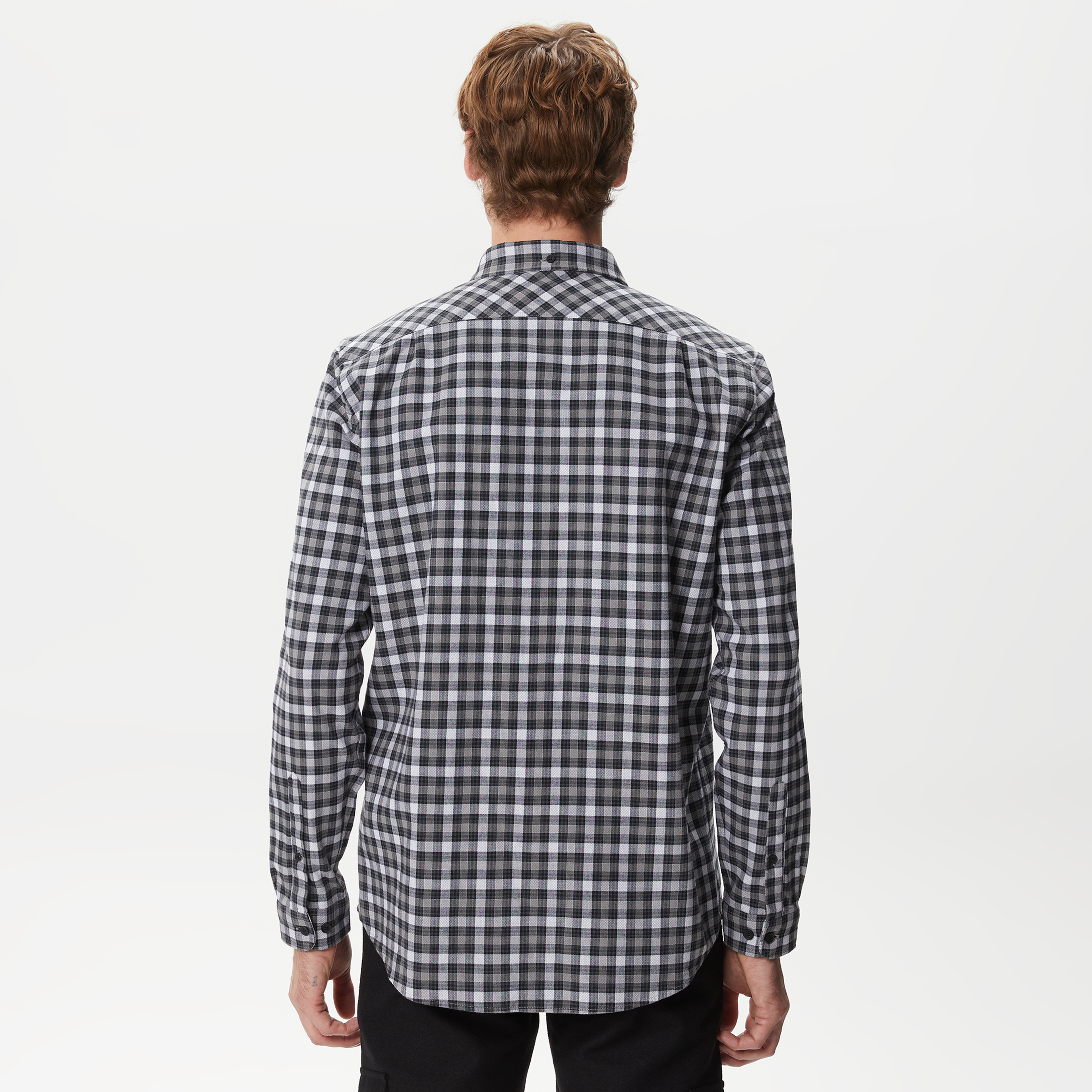 Erkek Regular Fit Ekose Gri Gömlek