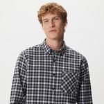 Erkek Regular Fit Ekose Gri Gömlek