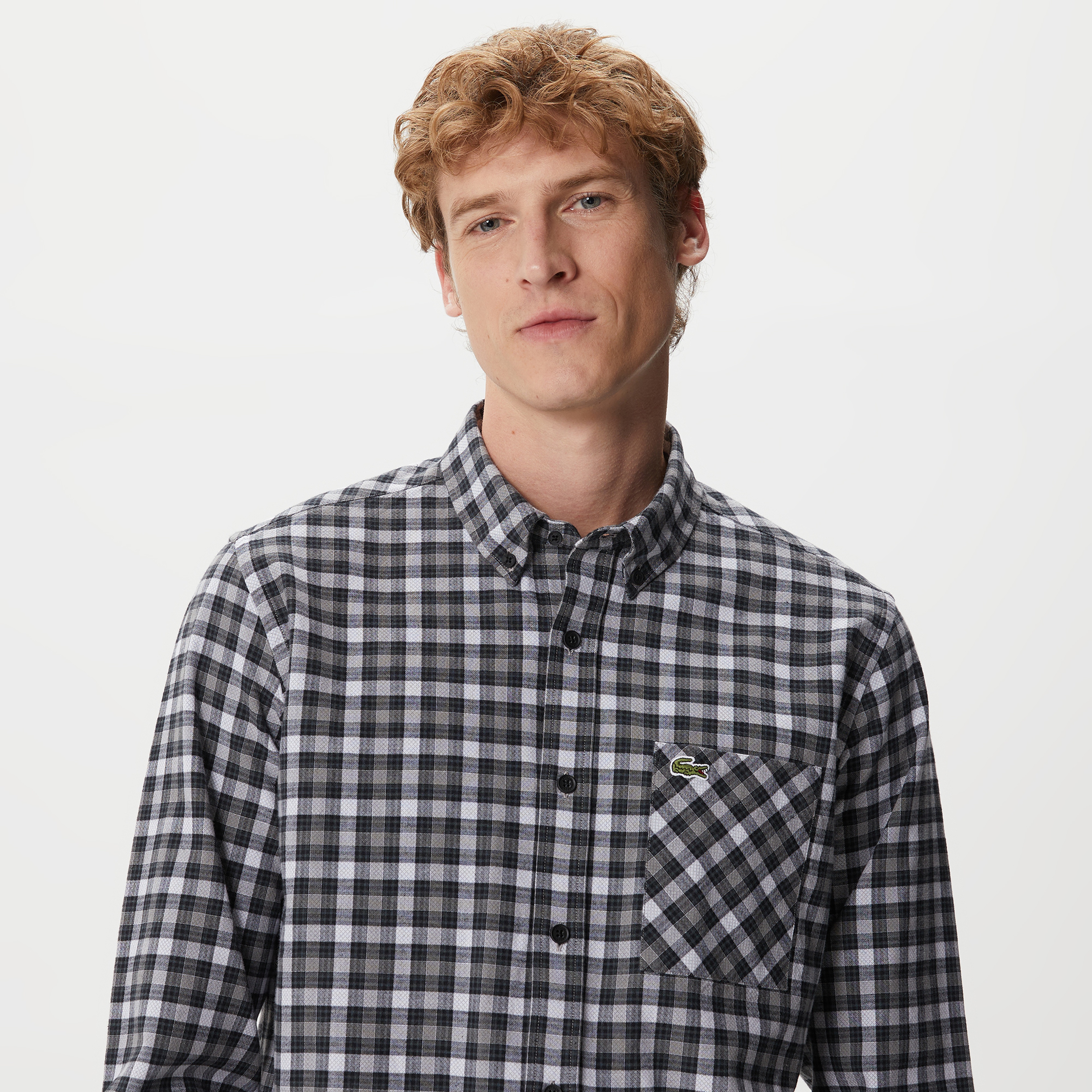 Erkek Regular Fit Ekose Gri Gömlek