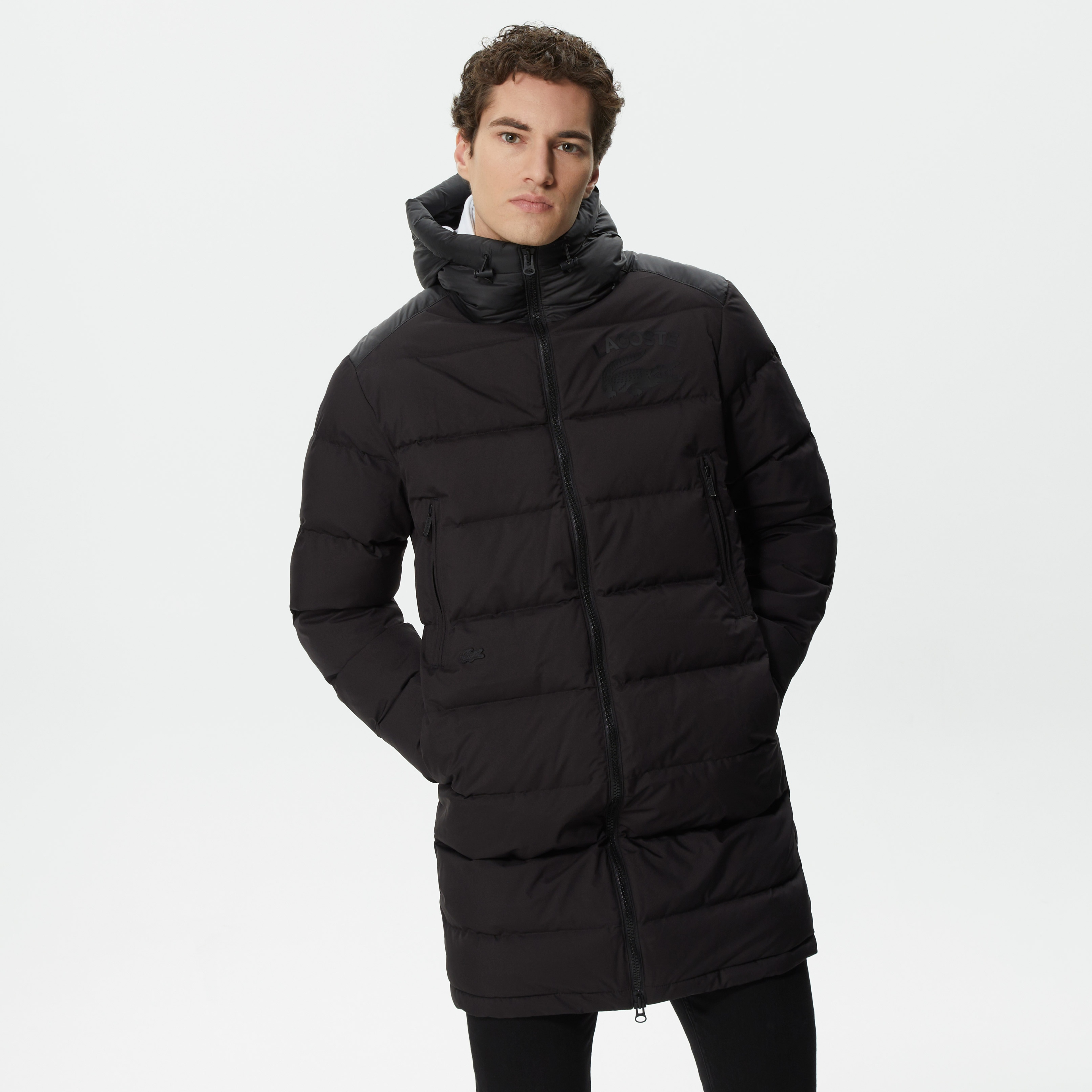 Erkek Kapüşonlu Kapitone Siyah Mont